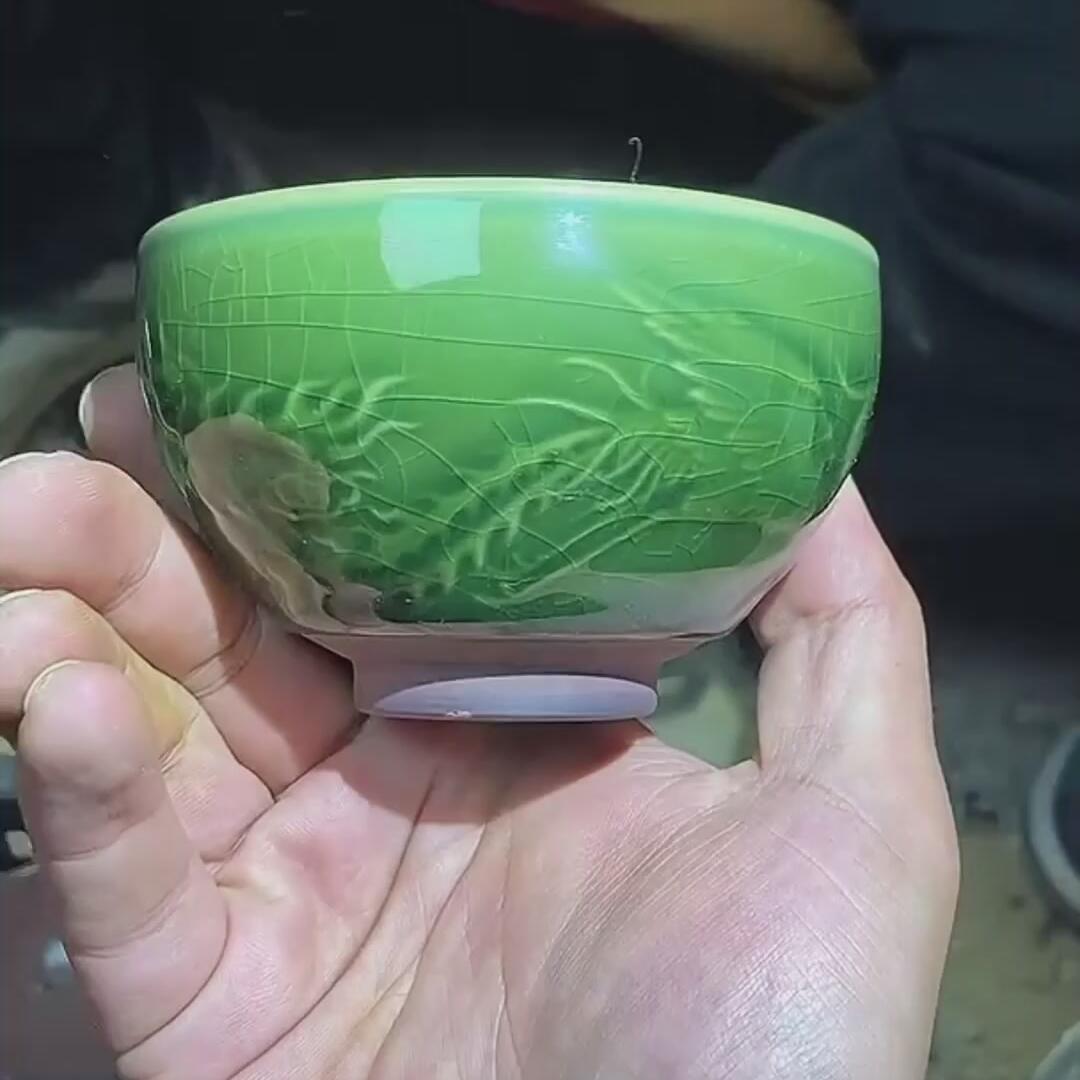 建盏绿龙凤盏=D0050