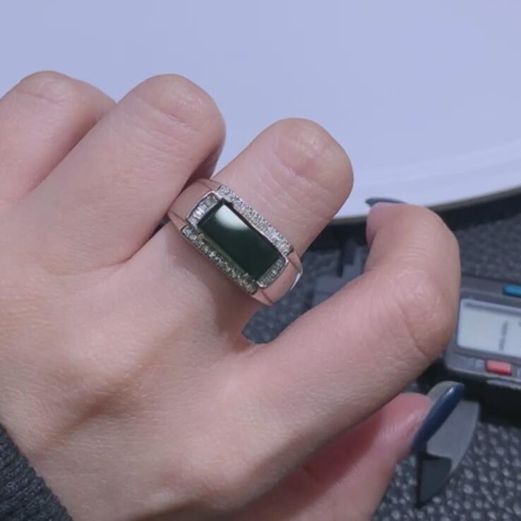 67哈轩 翡翠 S925银镶嵌 开口戒