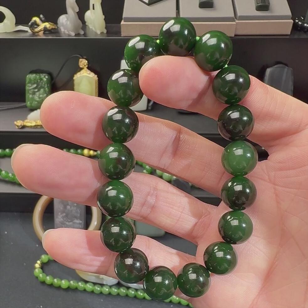 F142 和田玉 碧玉手串 卡12