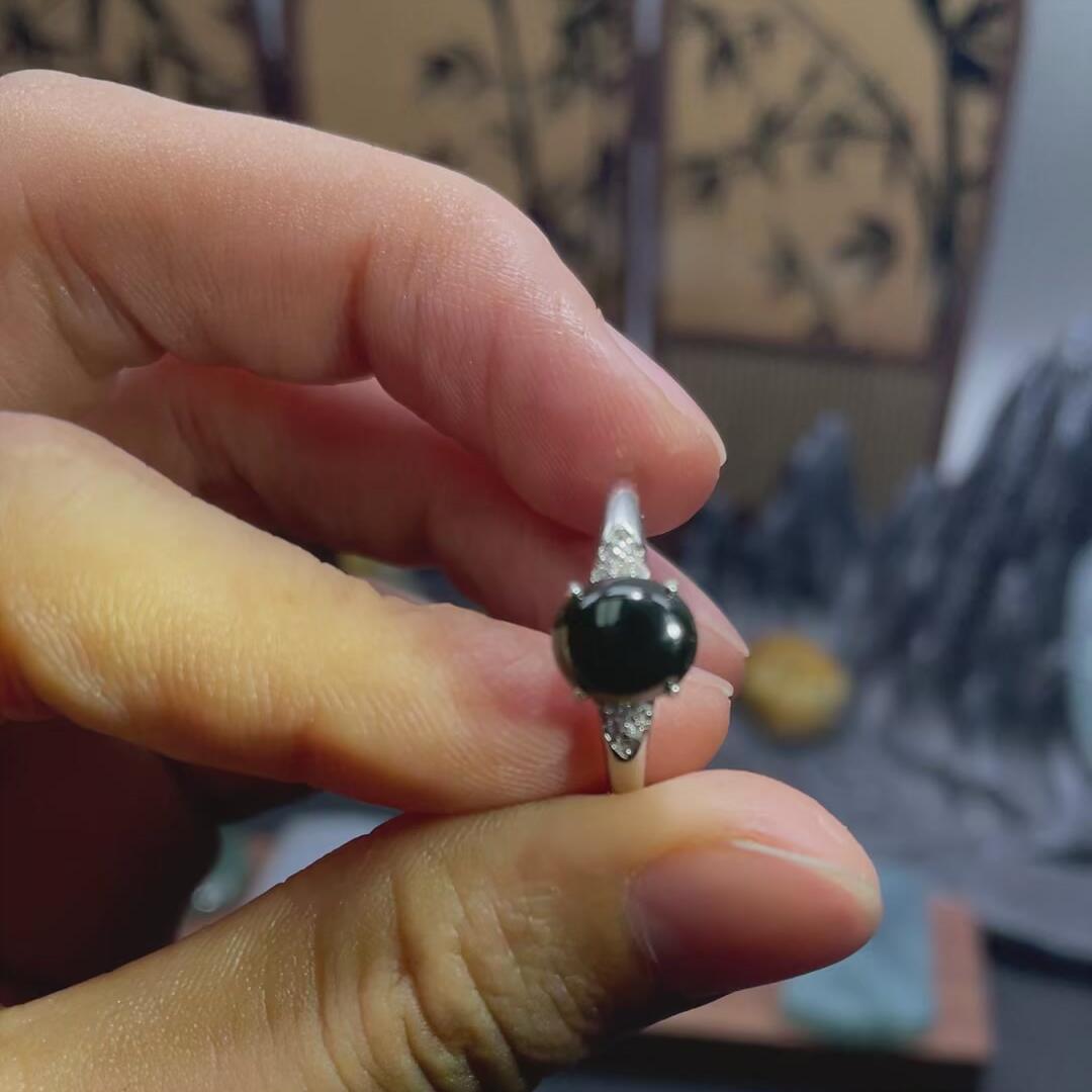 S925银墨翠戒指