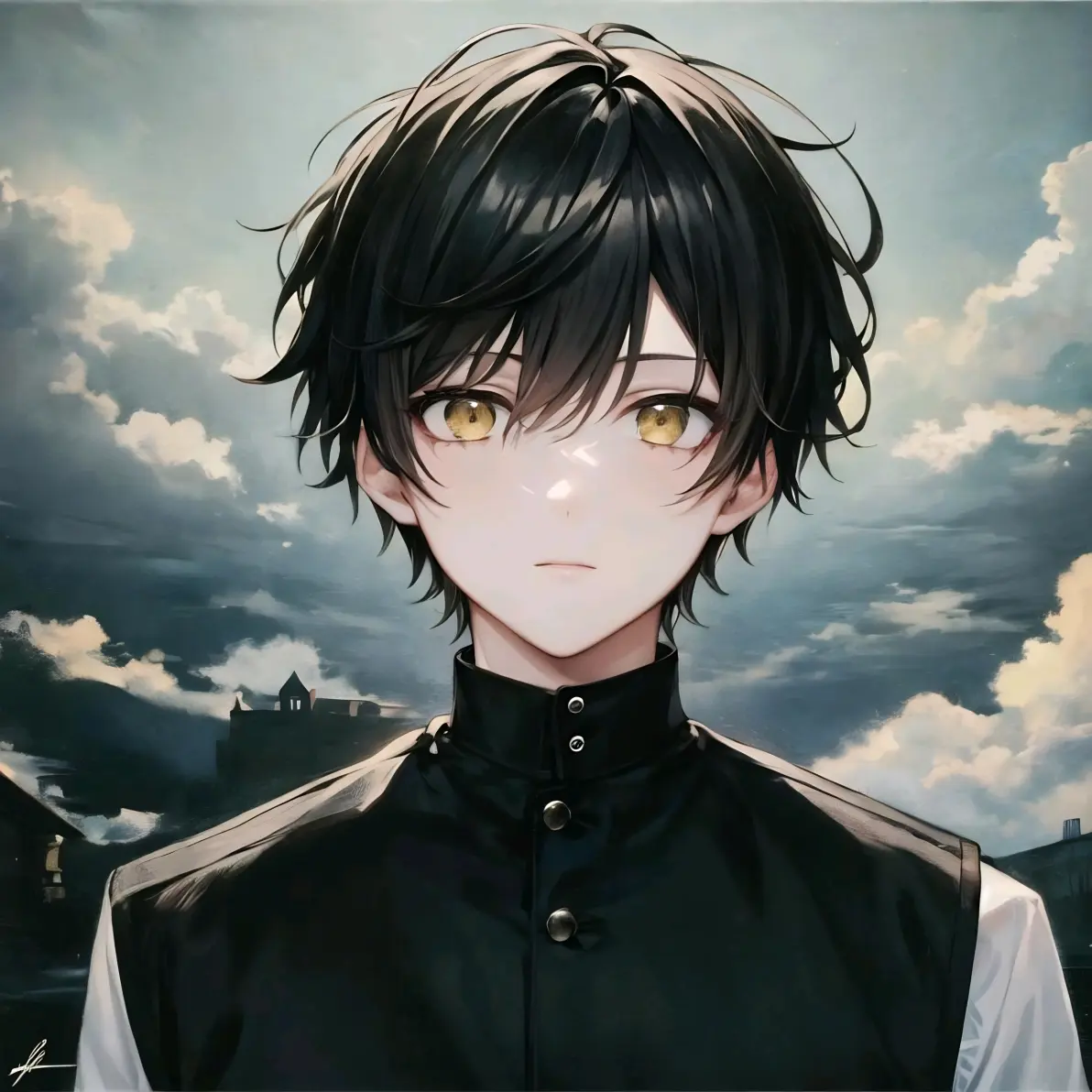 ai绘画,ai画的黑发金瞳男子头像.2024年6月9日