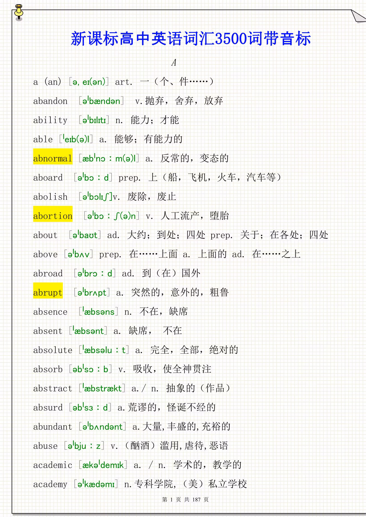 高中英语单词大全带读音 第1张
高中英语单词大全带读音 第1张