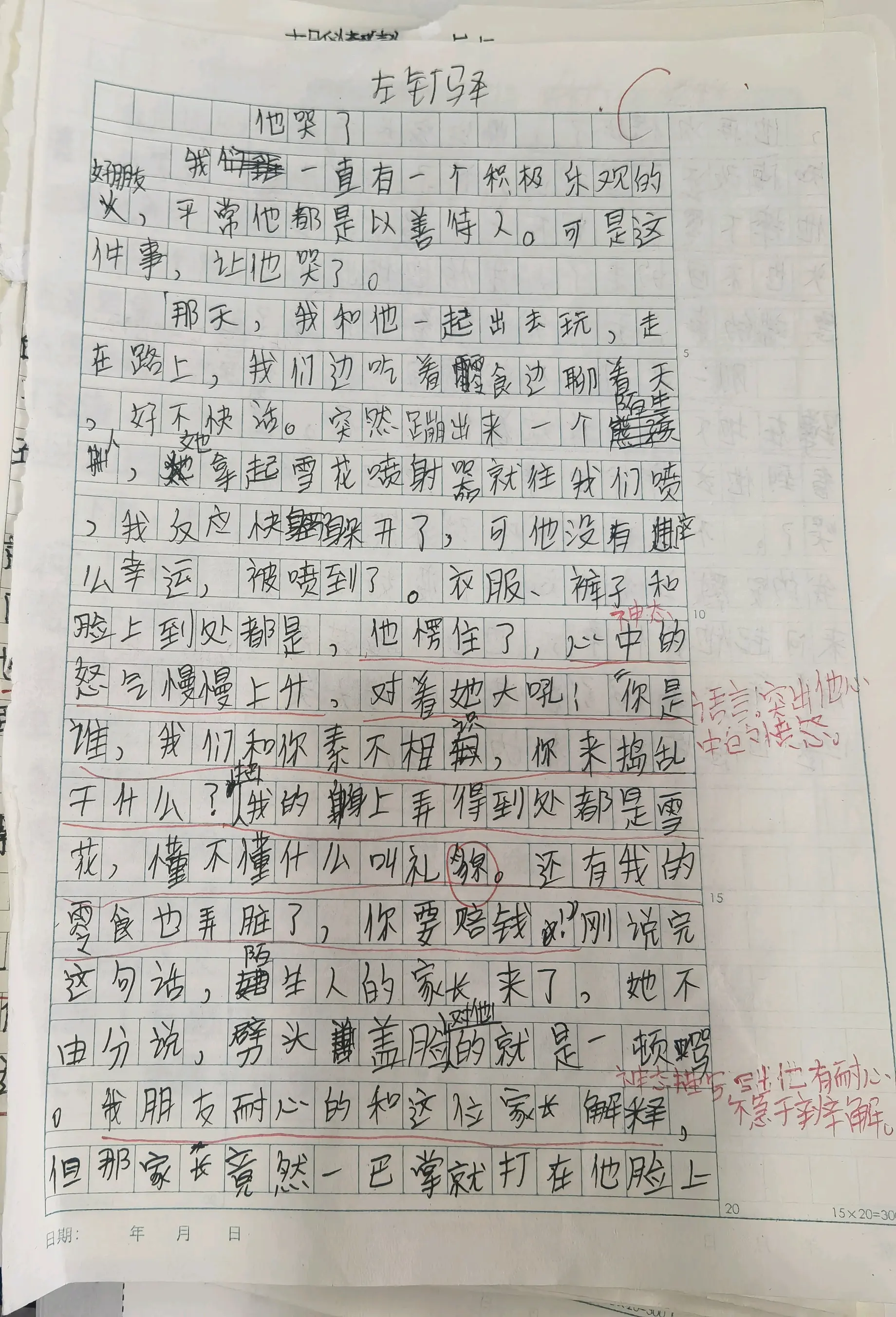 他(她)___了作文图片