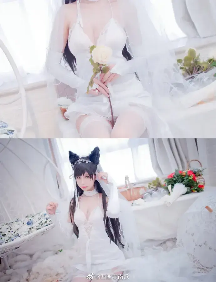 【cos正片】 碧蓝航线 爱宕 犬 白花的誓言cos 婚纱ver cn西园寺南歌