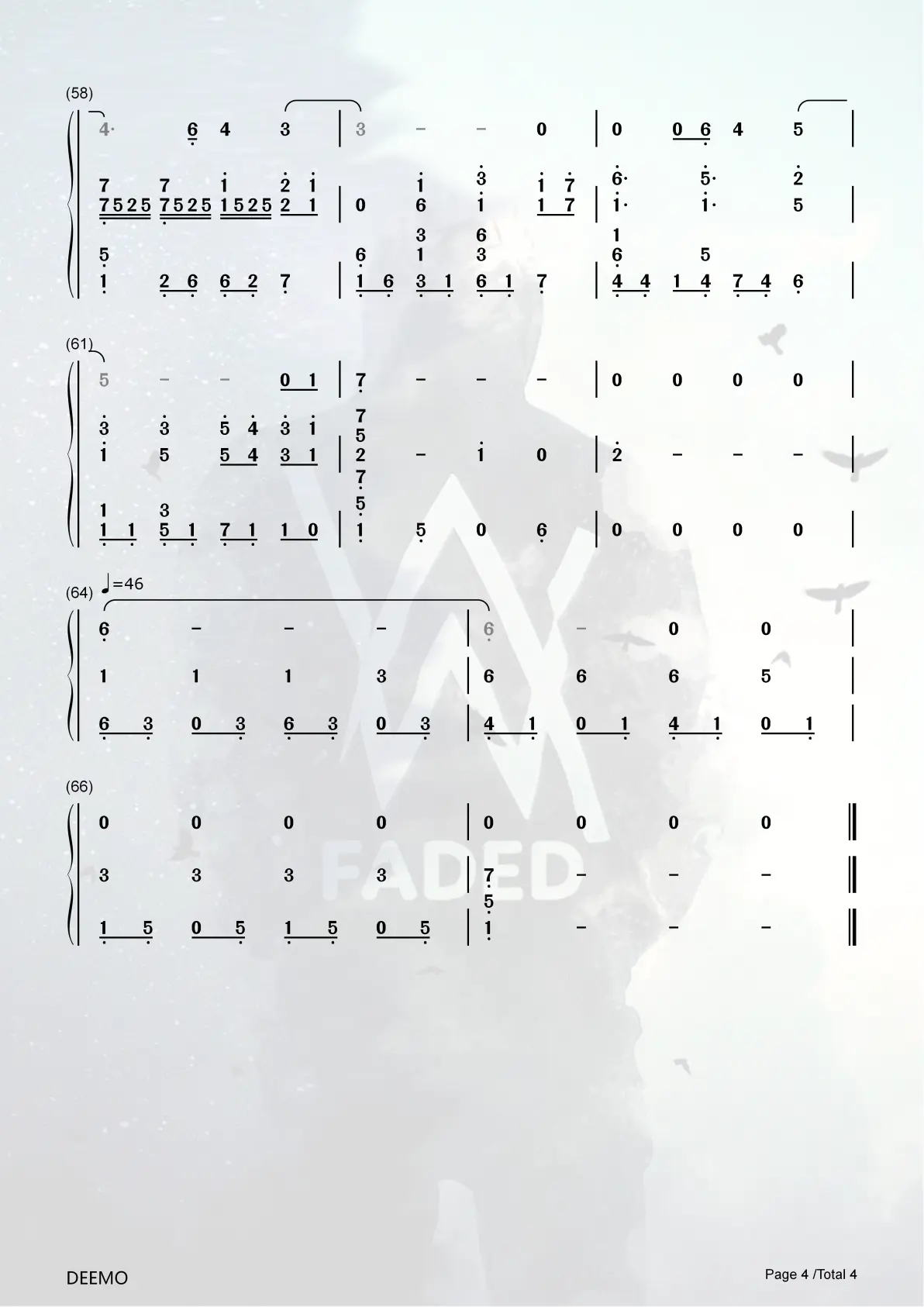 《faded》风物之诗琴x第五大提琴 简谱/键盘谱