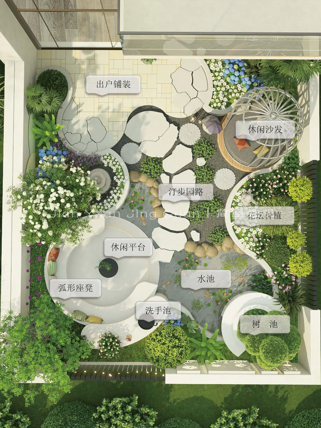 彩色平面图整个设计围绕着清新自然的风格展开,每一处细节都在诠释着