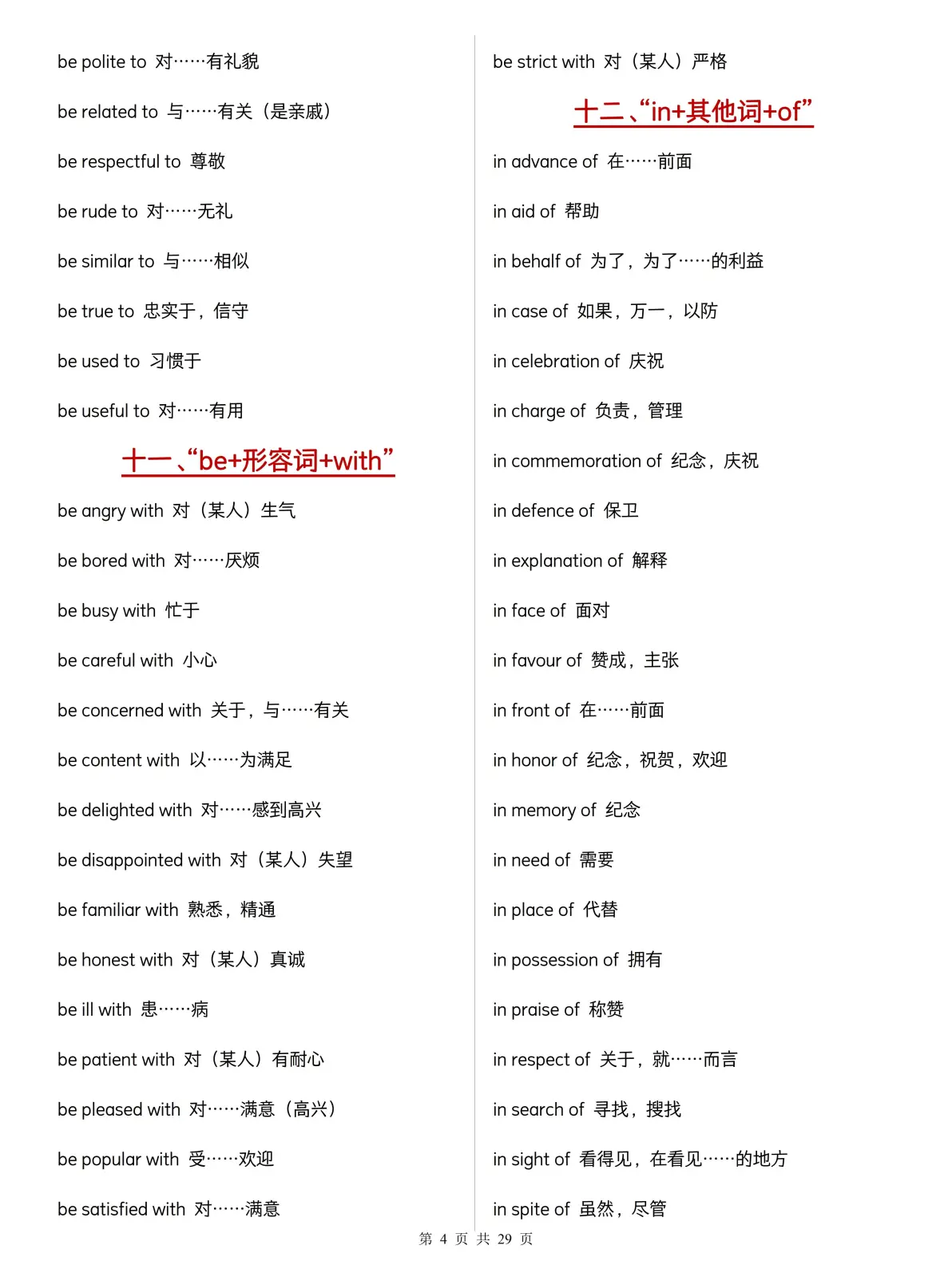 高二英语介词短语专项（固定搭配）的简单介绍