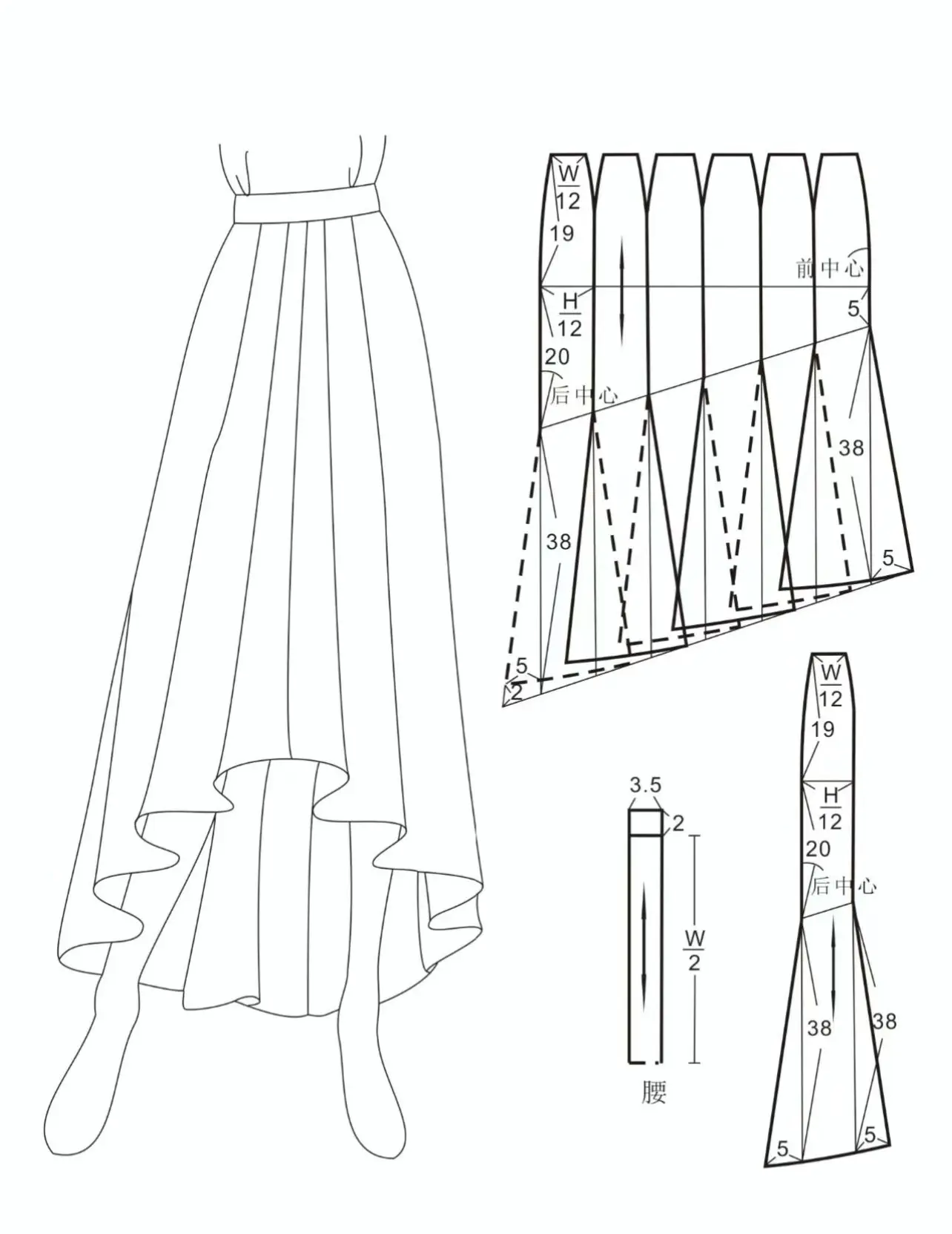 女装波浪半身裙裁剪制版图