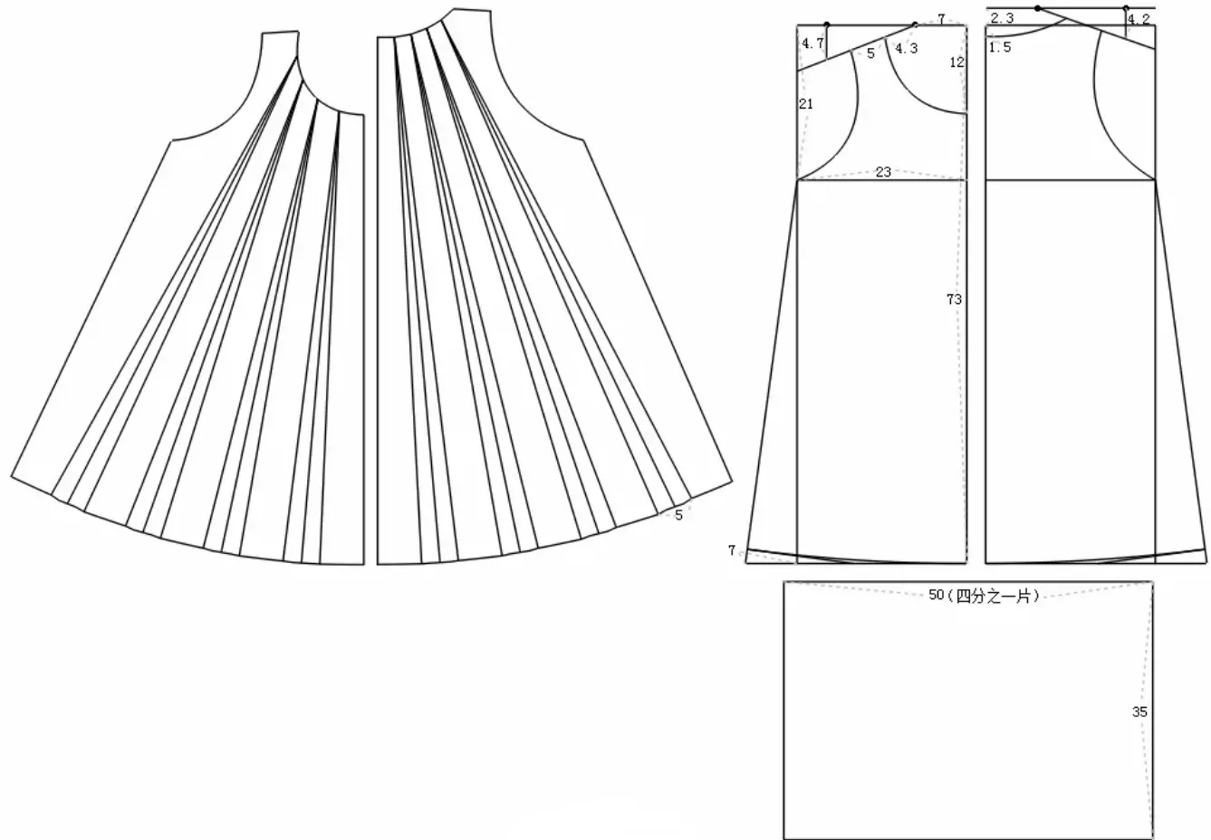 无袖花苞裙制版裁剪图