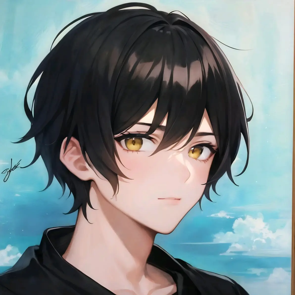 ai绘画,ai画的黑发金瞳男子头像.2024年6月9日