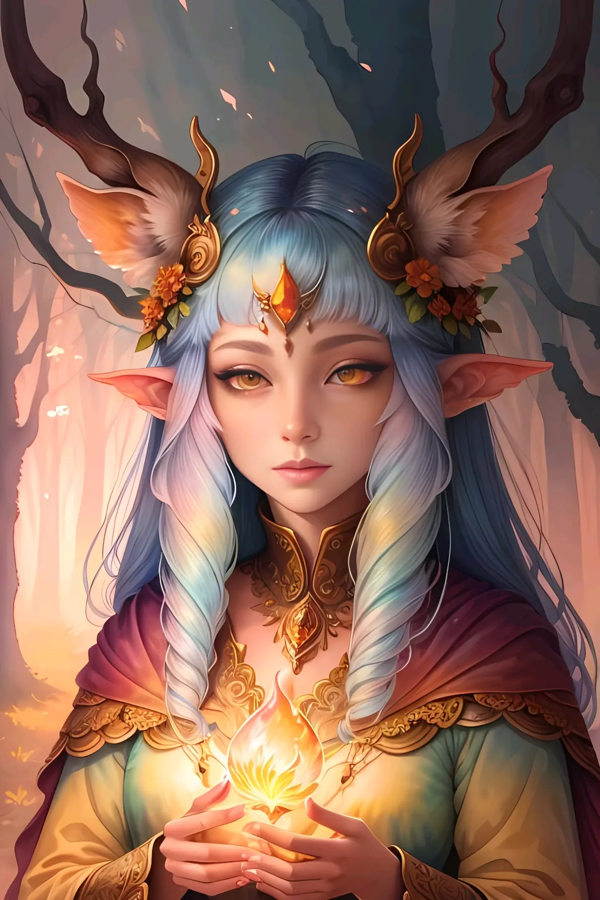 ai绘画ai画的森林仙女有鹿角2024年2月6日