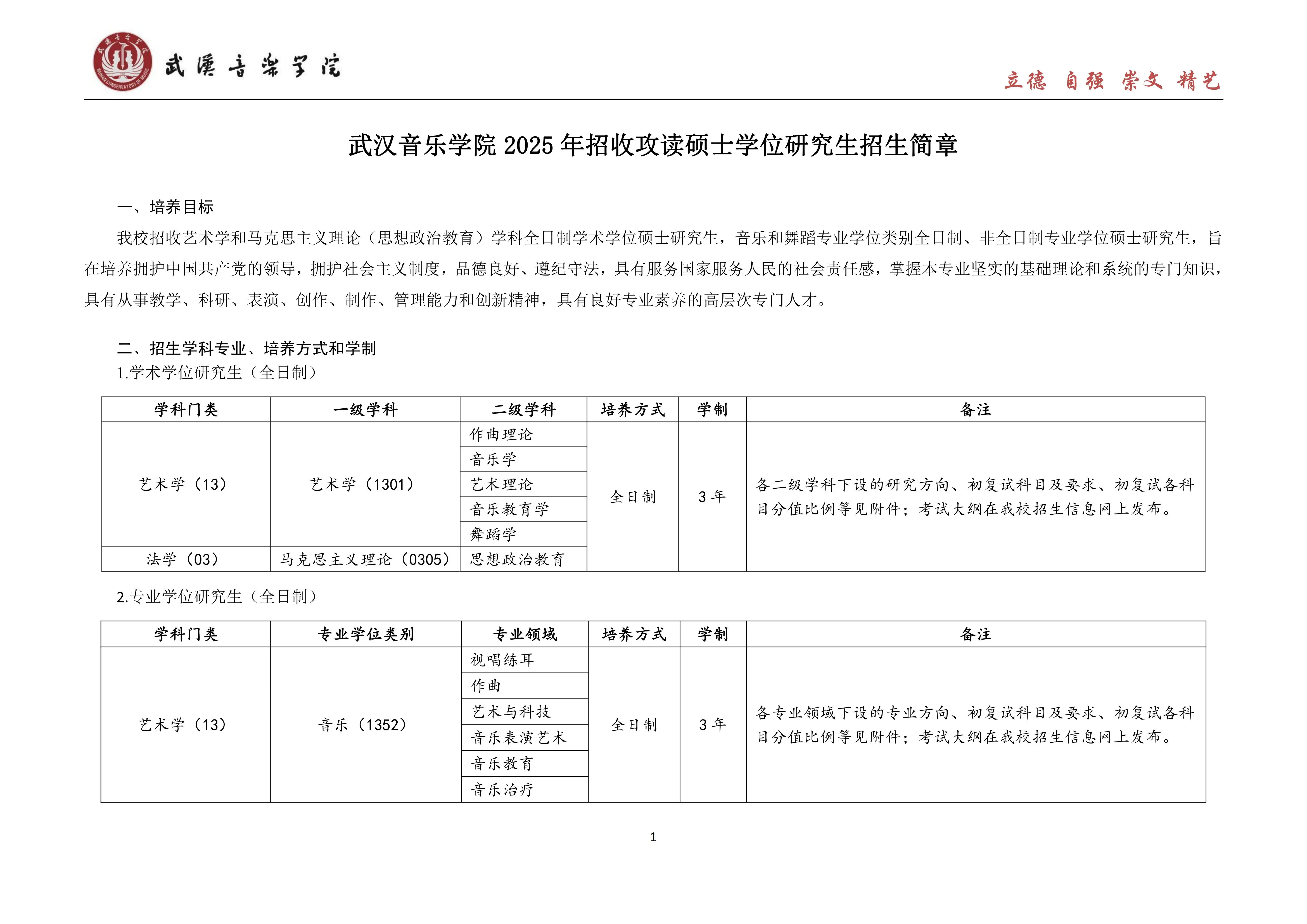 2025武汉音乐学院硕士研究生招生简章