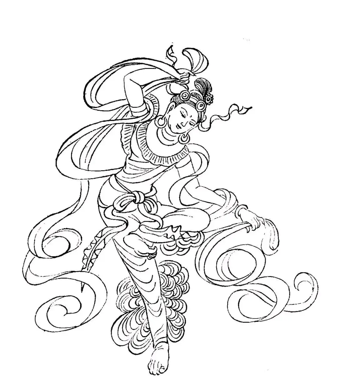 线描敦煌壁画舞姿