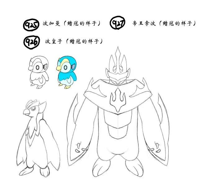原创宝可梦925波加曼(鳍冠的样子)～927帝王拿波(鳍冠的样子)