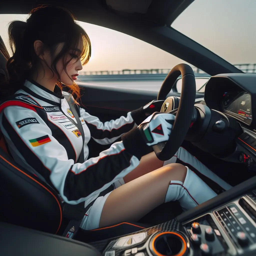 帅气紧身皮衣赛车服女车手