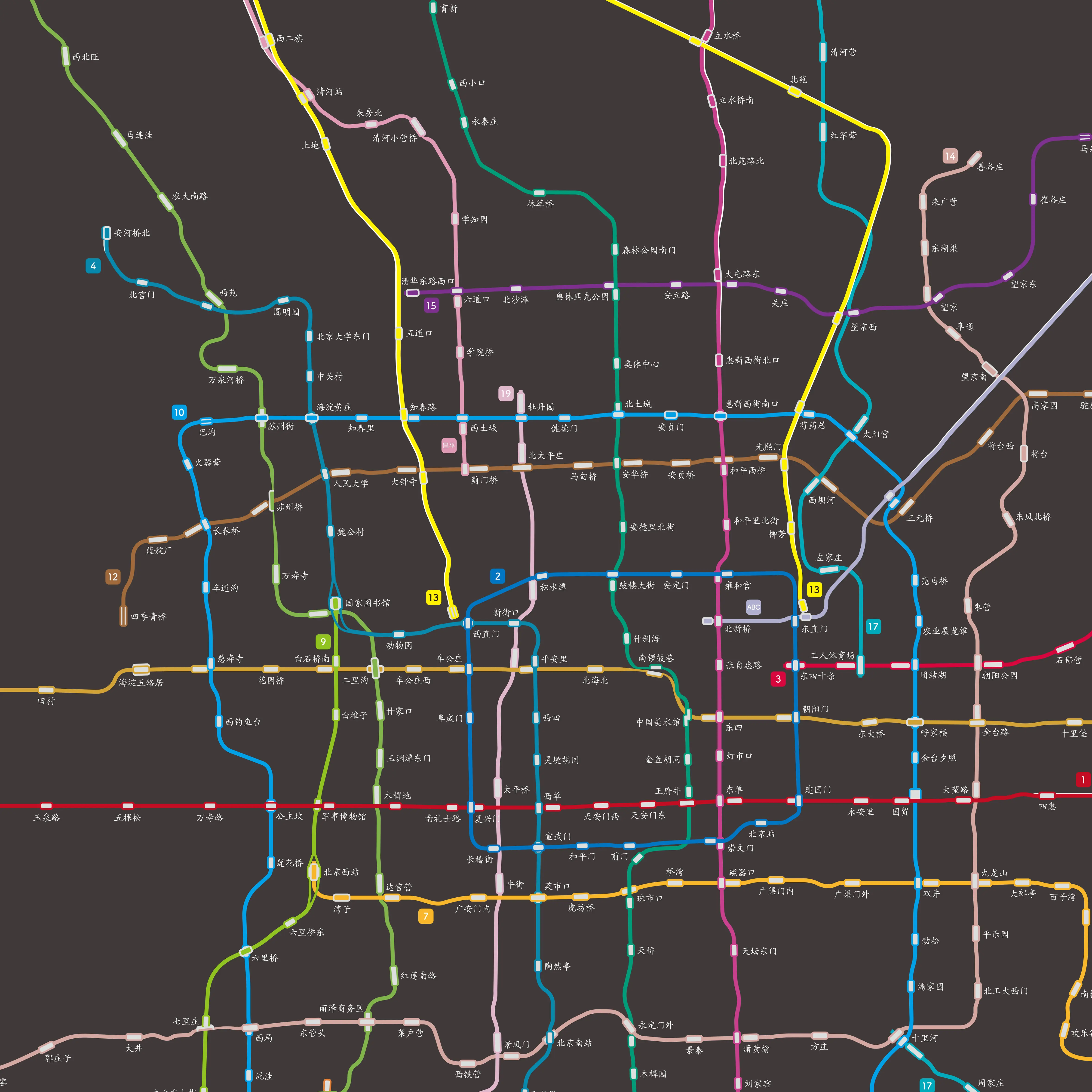 新增两条干线,16丽泽商务区换乘,2025年1月北京地铁线路示意图
