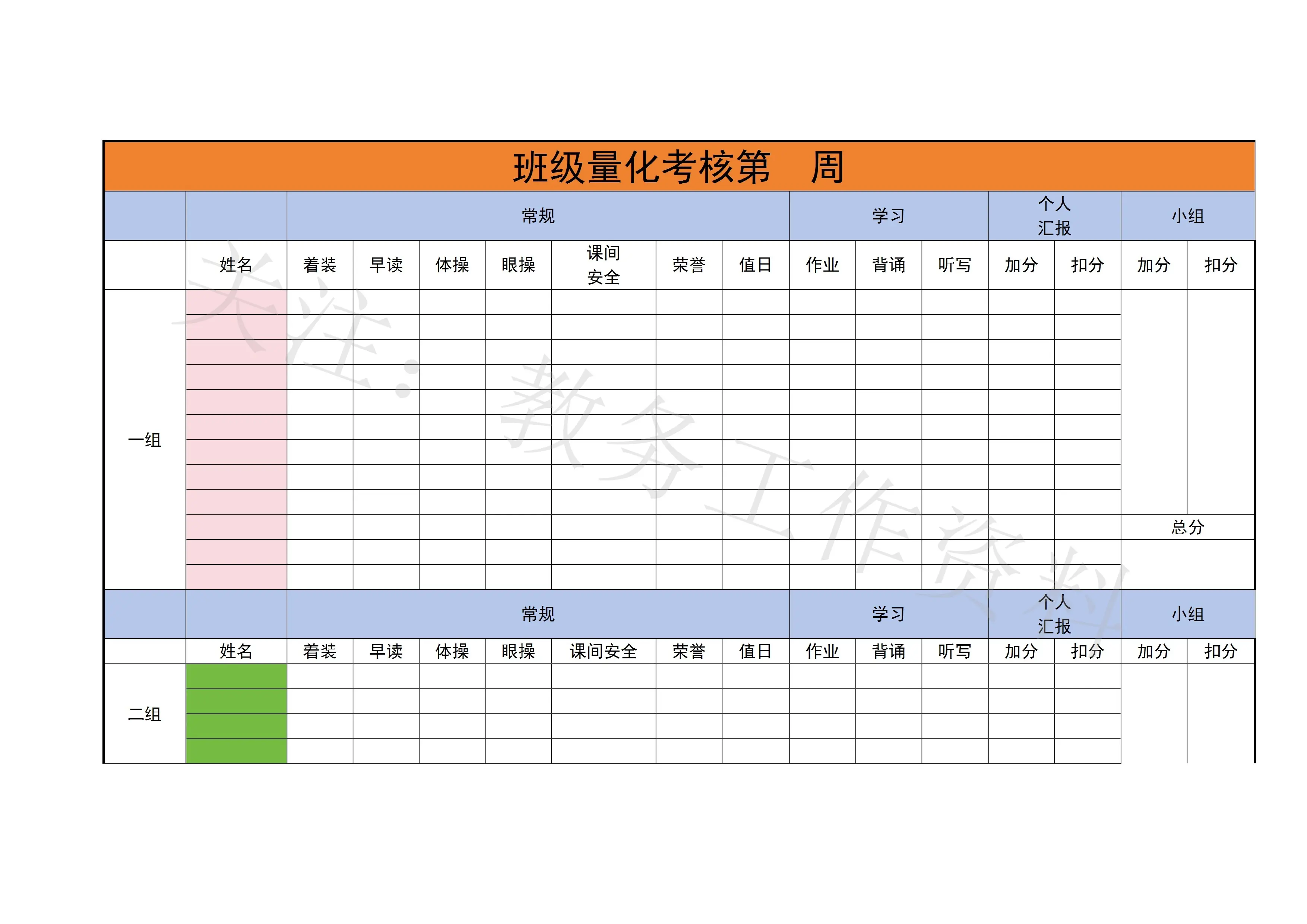 班级管理量化表模板