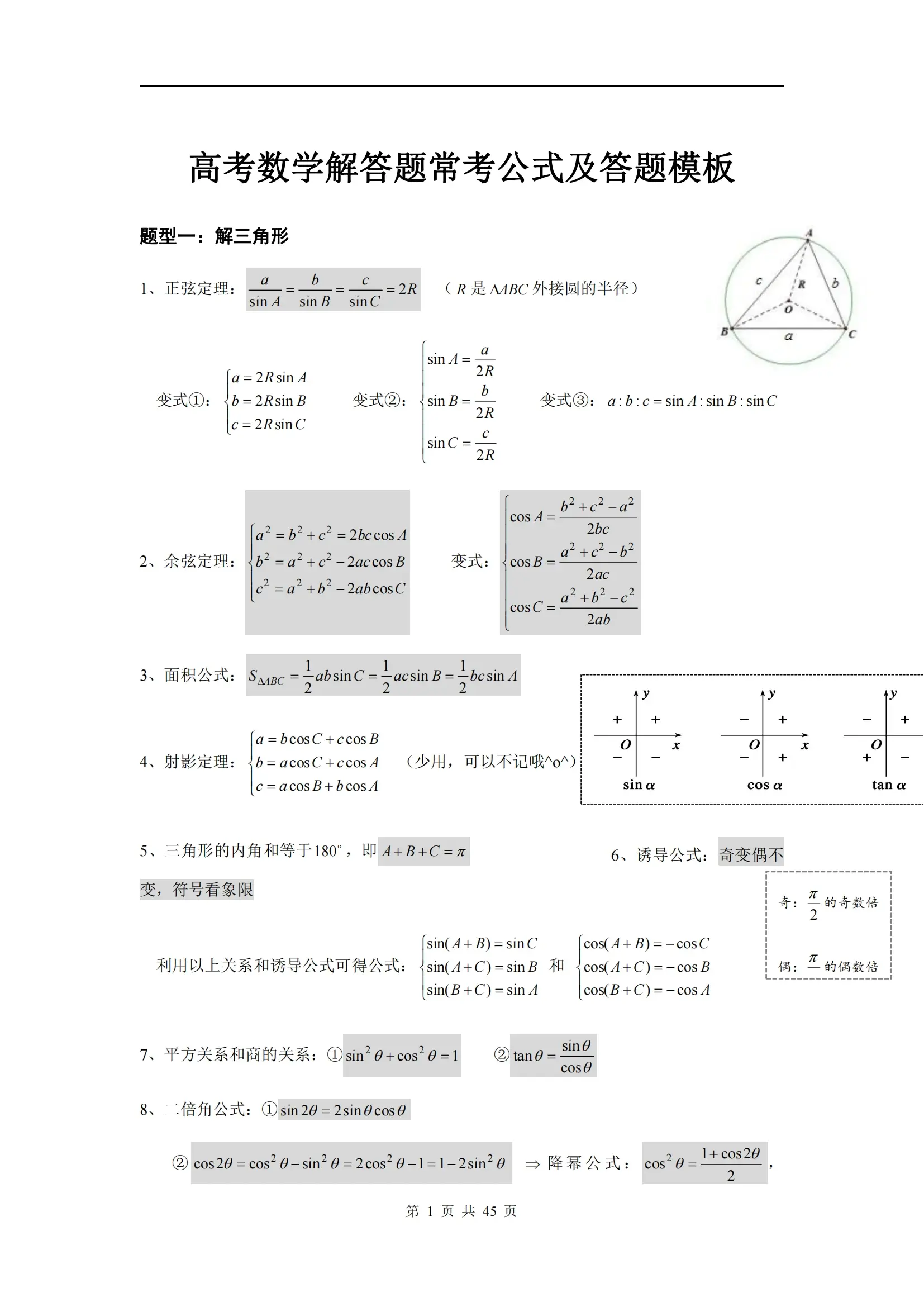 7大题型解答题答题公式 答题模板!