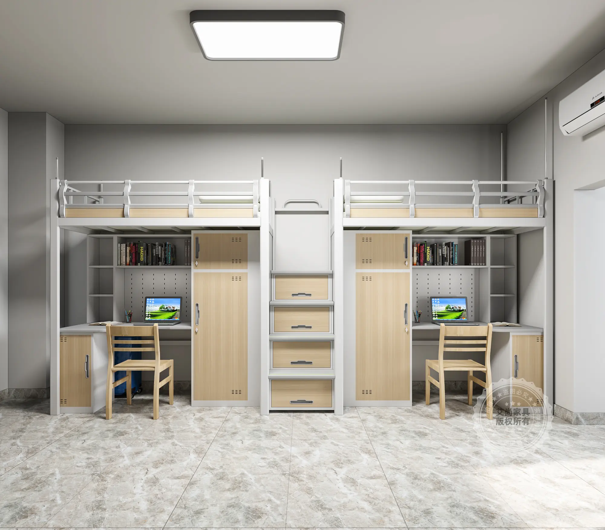 这种一体床的设计,不仅适用于学校