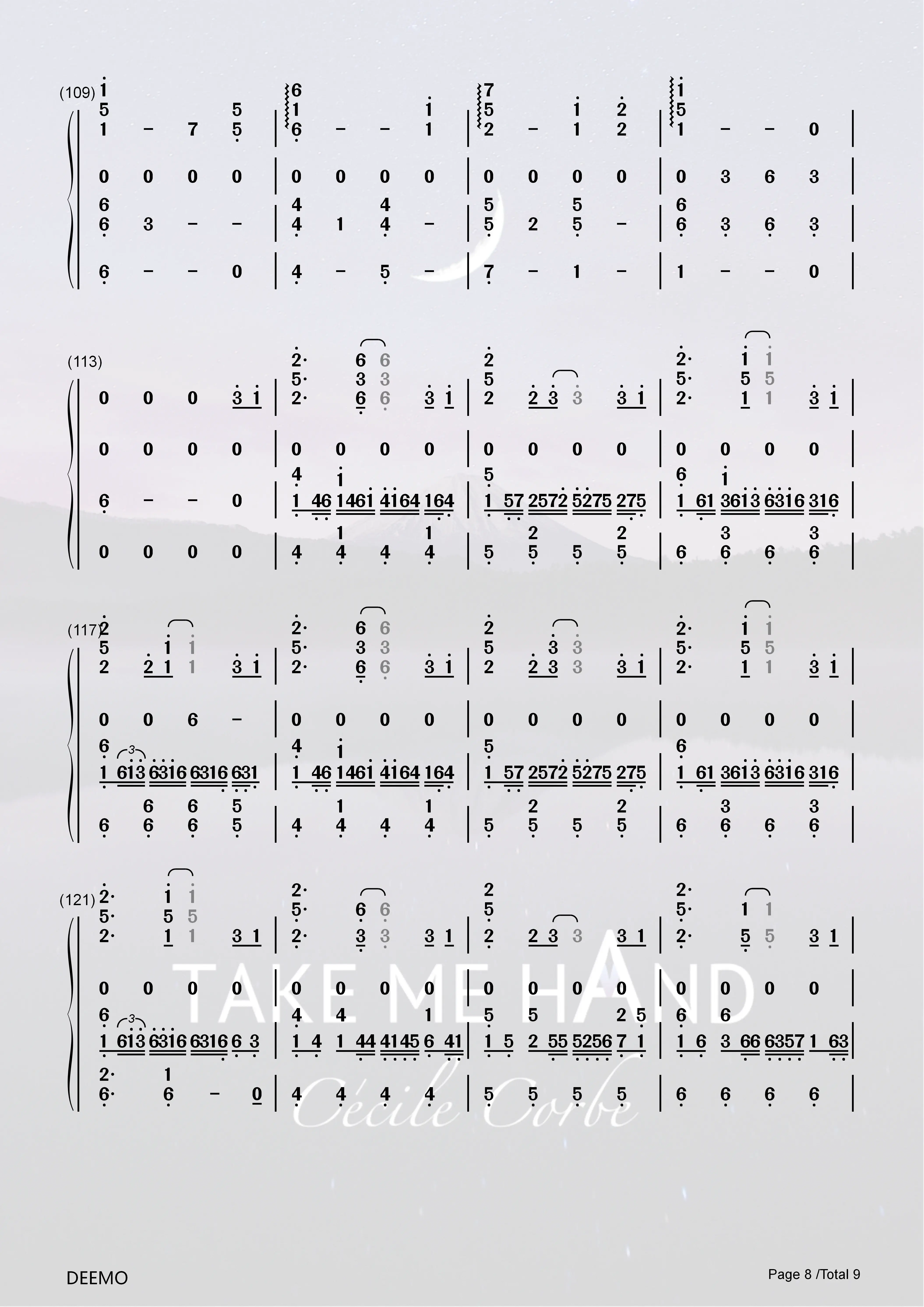 takemehand钢琴曲谱数字图片