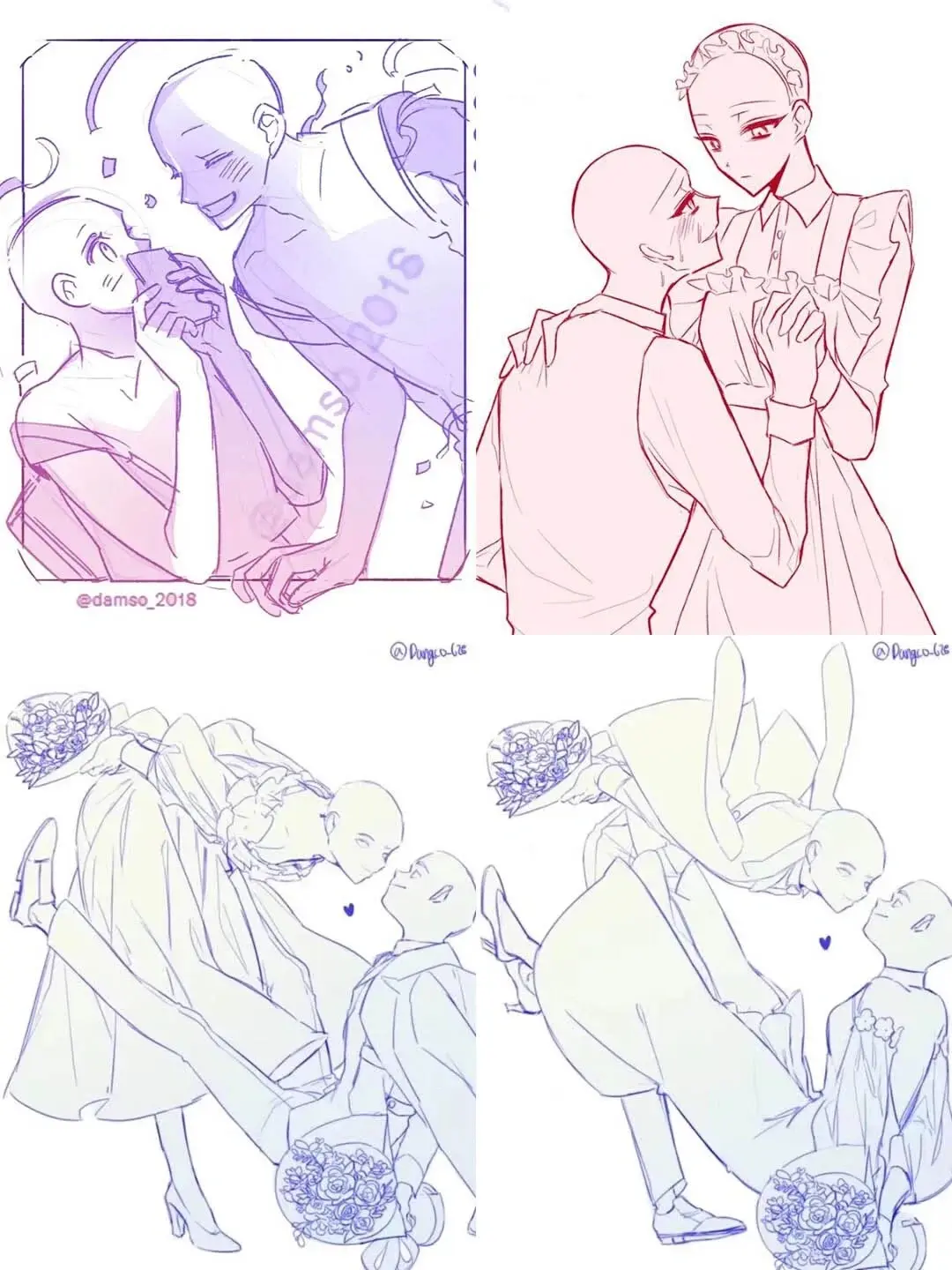 三连带走1000 双人情侣线稿素材 新手必练的人体动态