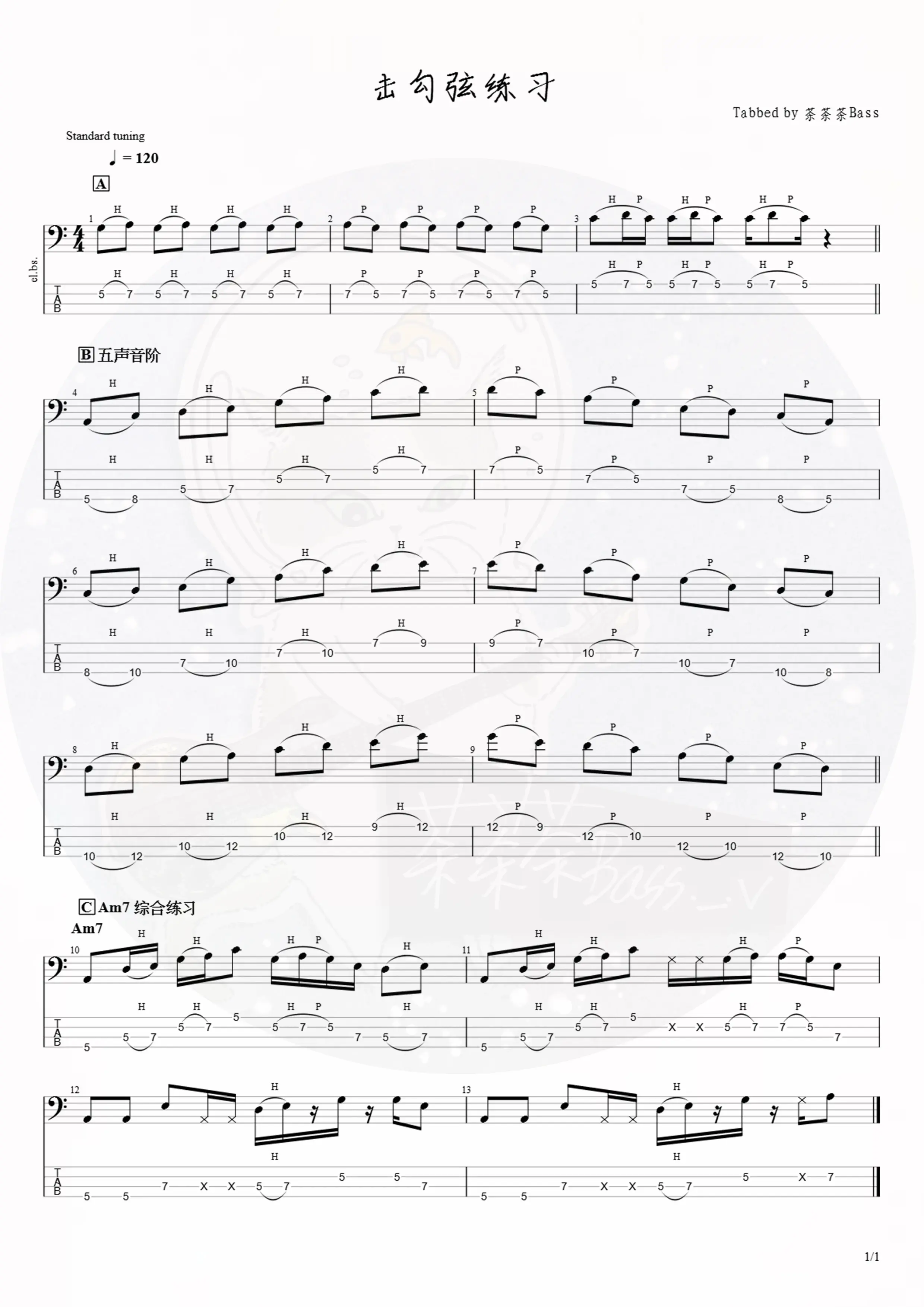 贝斯入门指法图谱，贝斯入门指法图谱图片