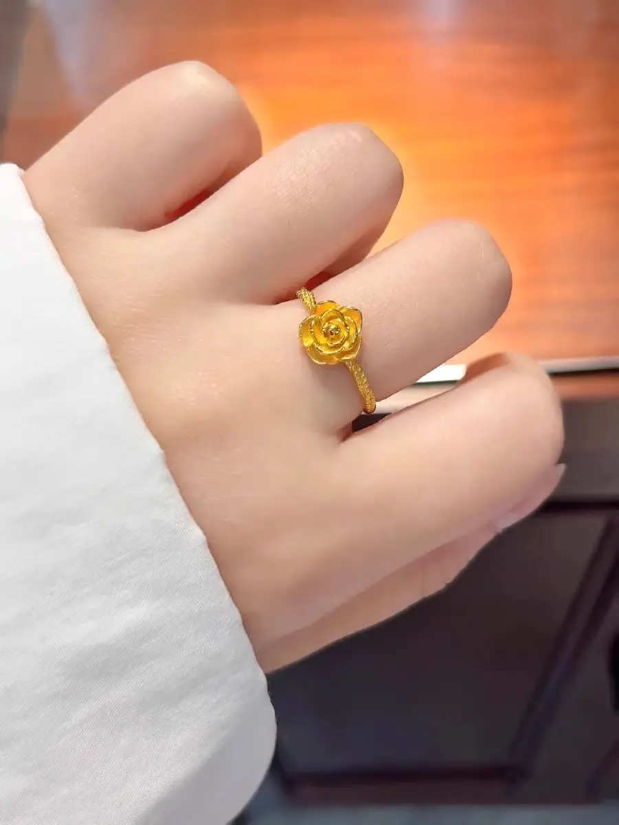 足金玫瑰花戒指