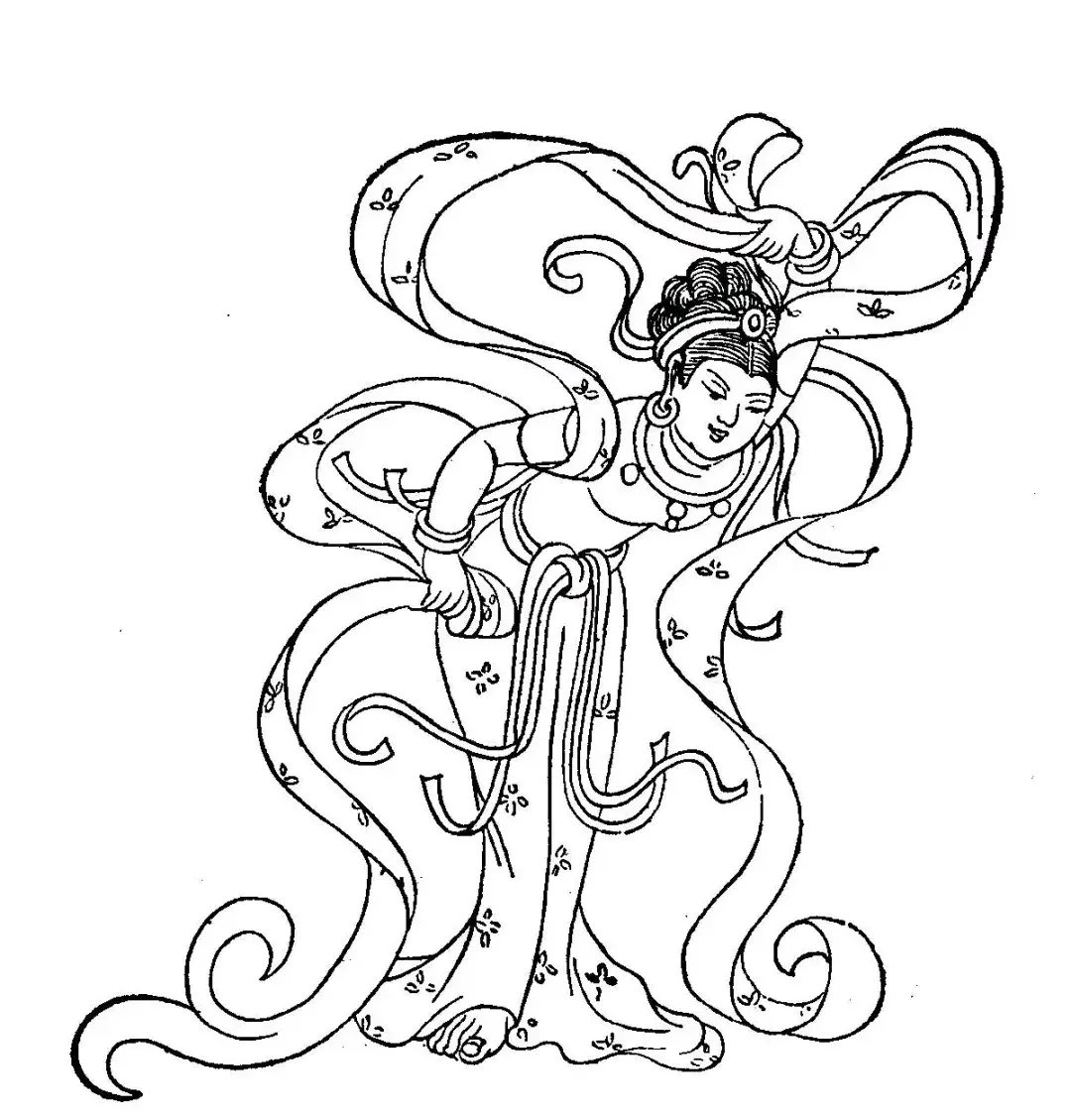 线描敦煌壁画舞姿