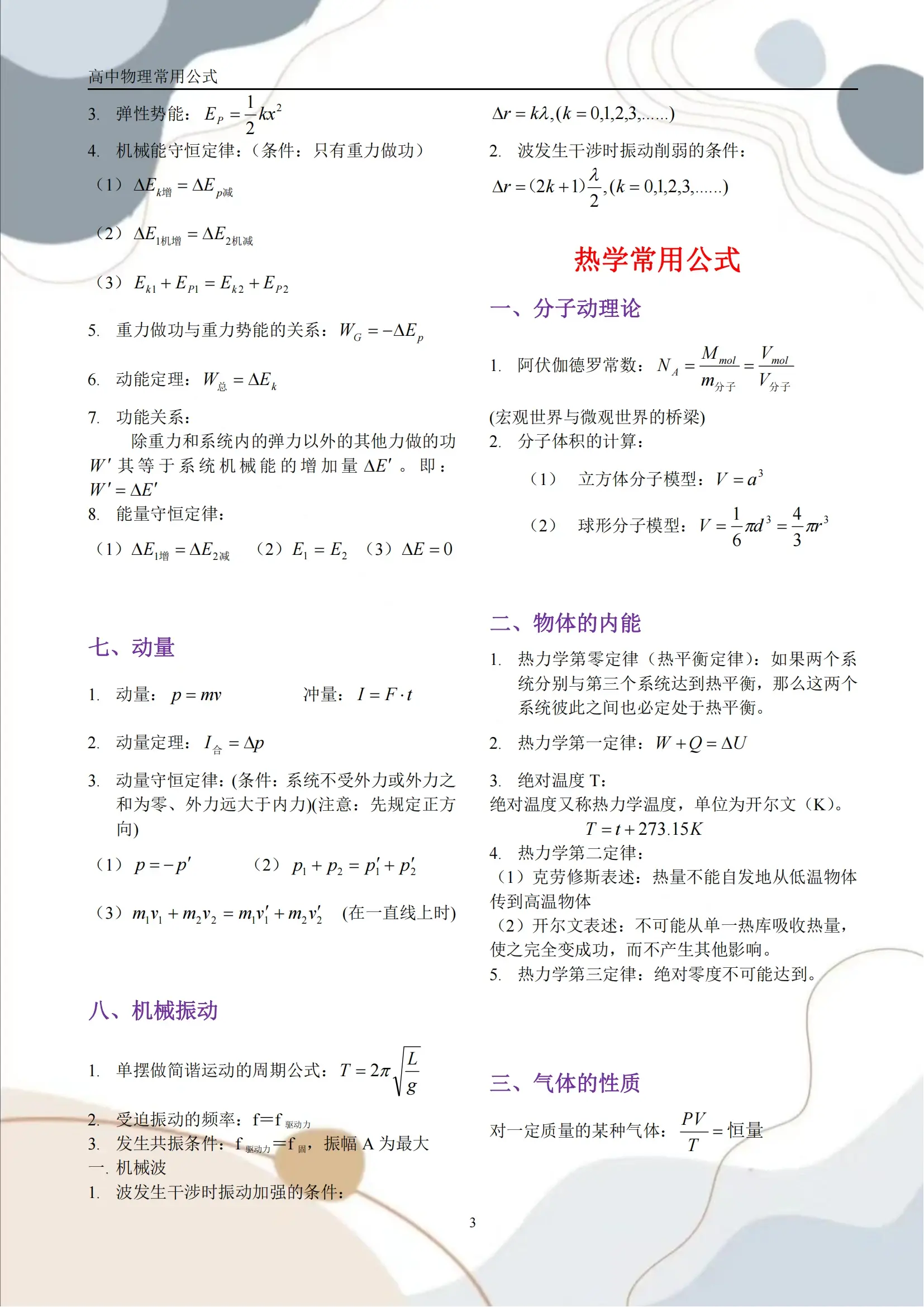 高中物理公式大全(带单位+适用条件)
