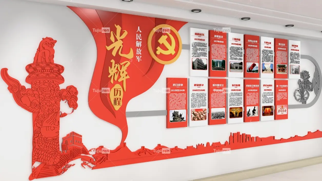 人民解放军光辉历程大事件文化墙背景素材