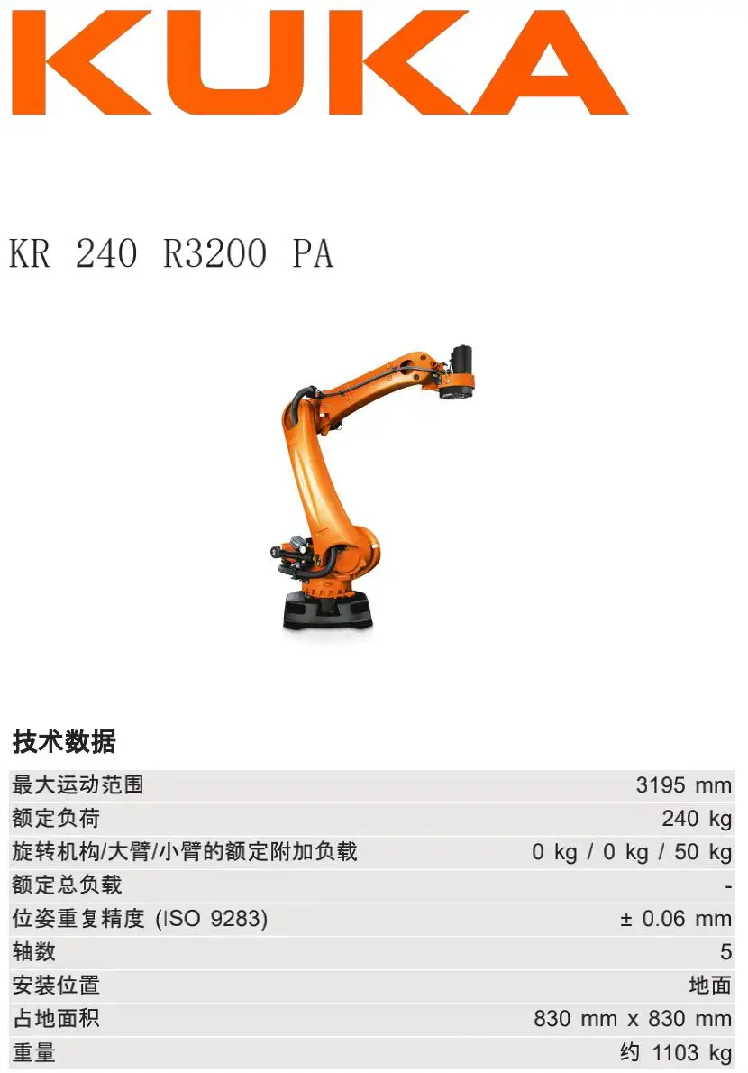 kuka库卡kr 240 r3200 pa码垛机器人:精密操控技术提升物料搬运效