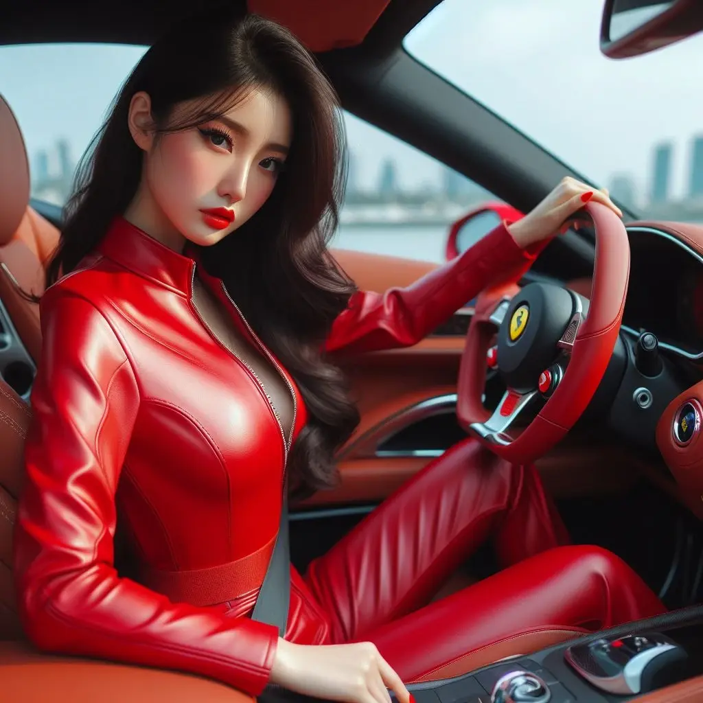 帅气的连体赛车皮衣美女