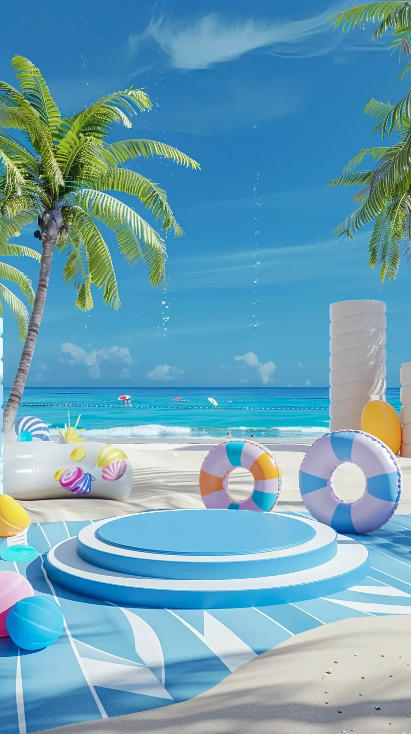 清凉一夏?蓝色夏日海滩背景图 可商底图