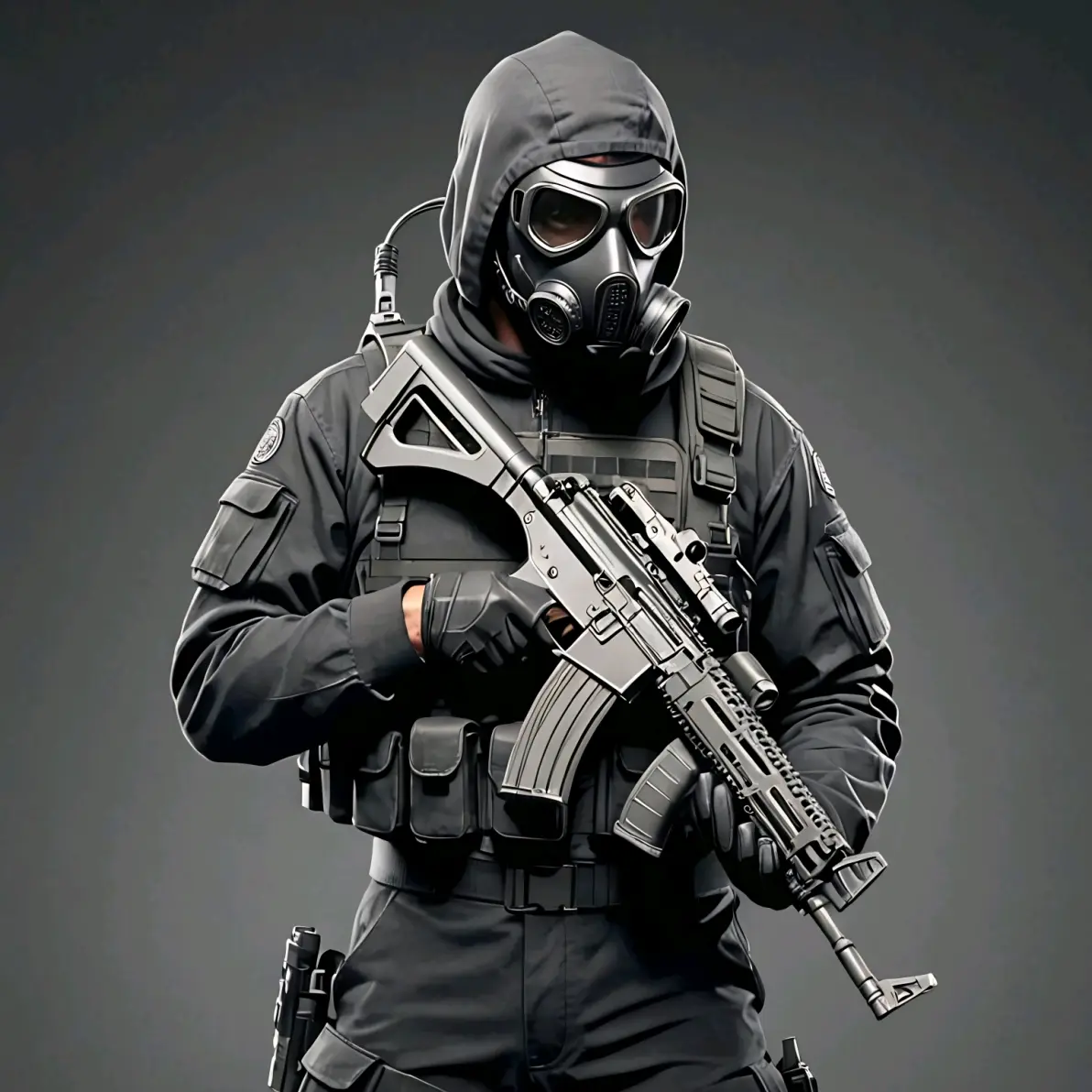 ai绘画,ai画的戴着防毒面具的反恐精英