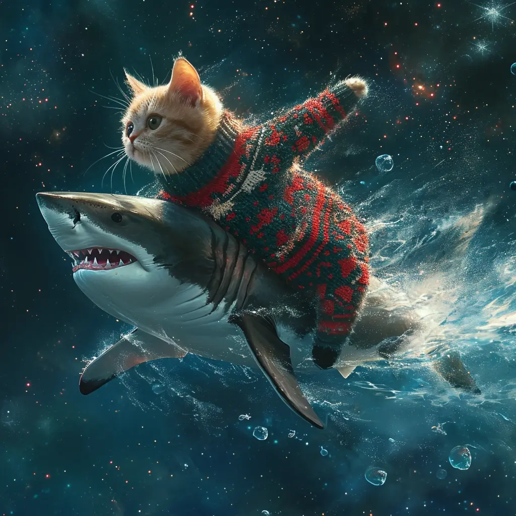 超炫ai头像,猫咪骑鲨翱翔!