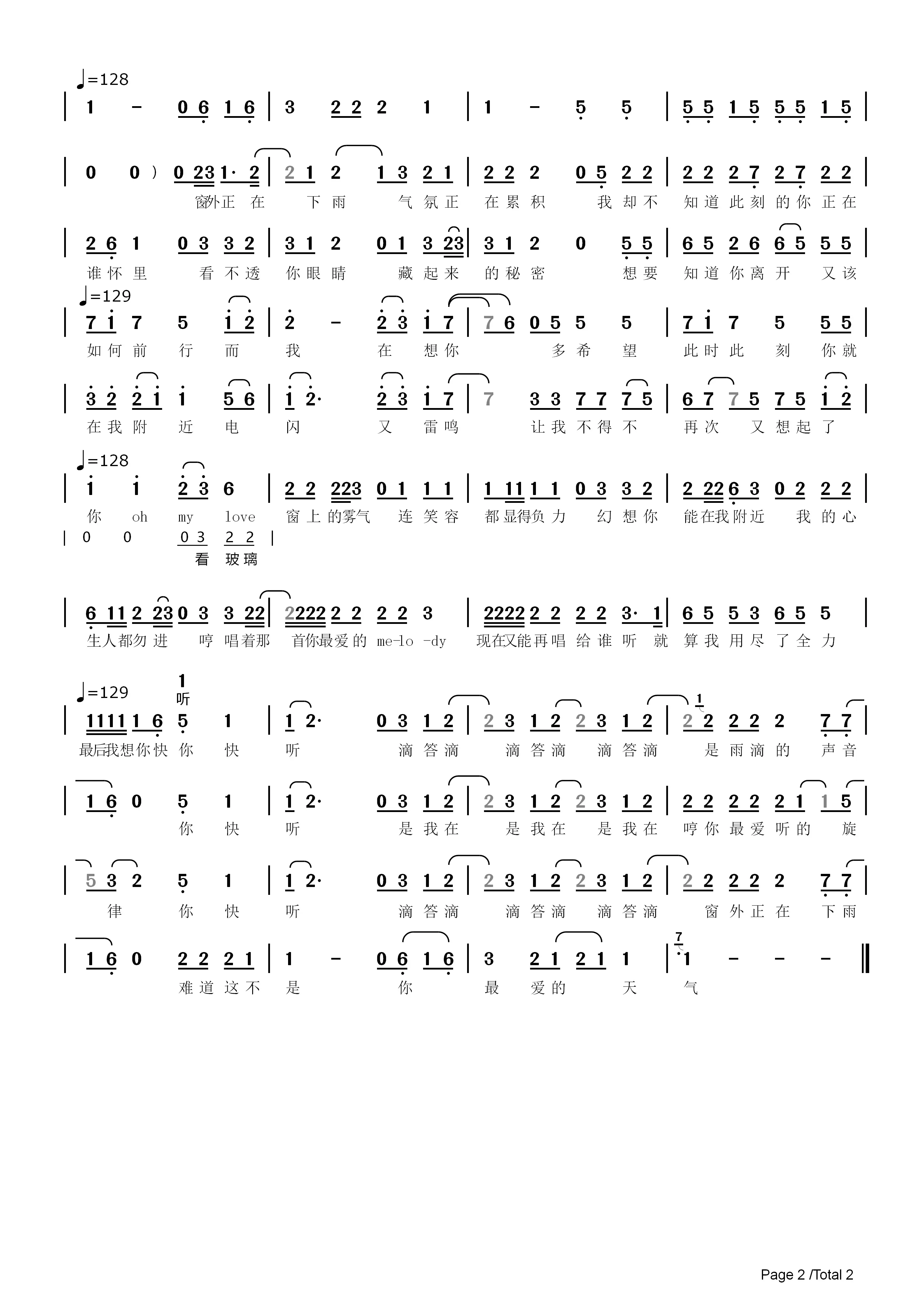 【网络热歌】是想你的声音啊2024--简谱