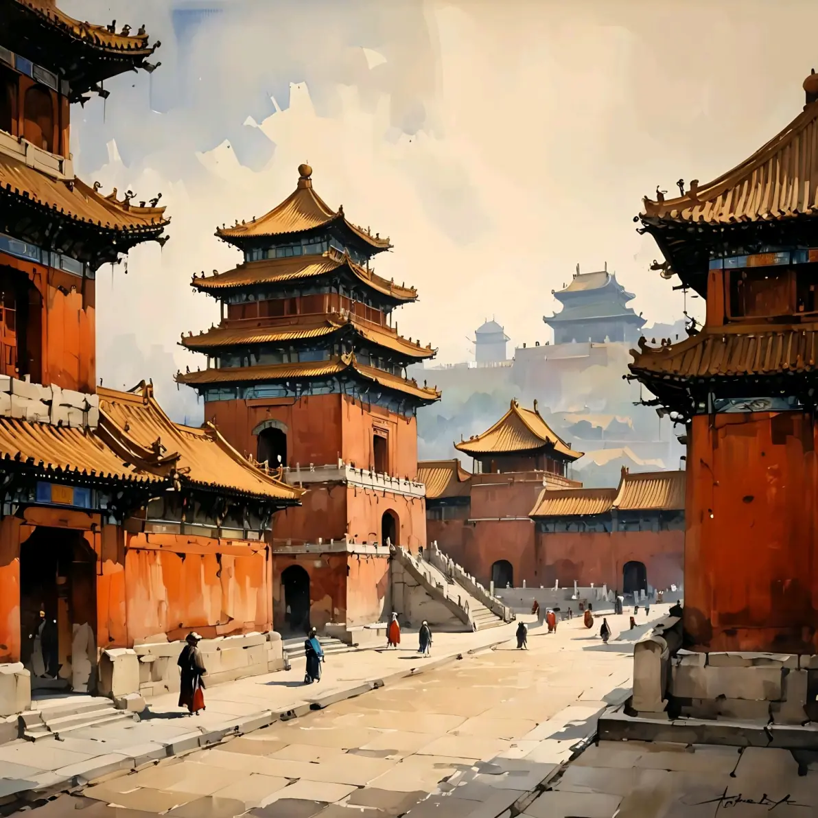 ai绘画,ai画的故宫(粉末和水彩画风格).2024年