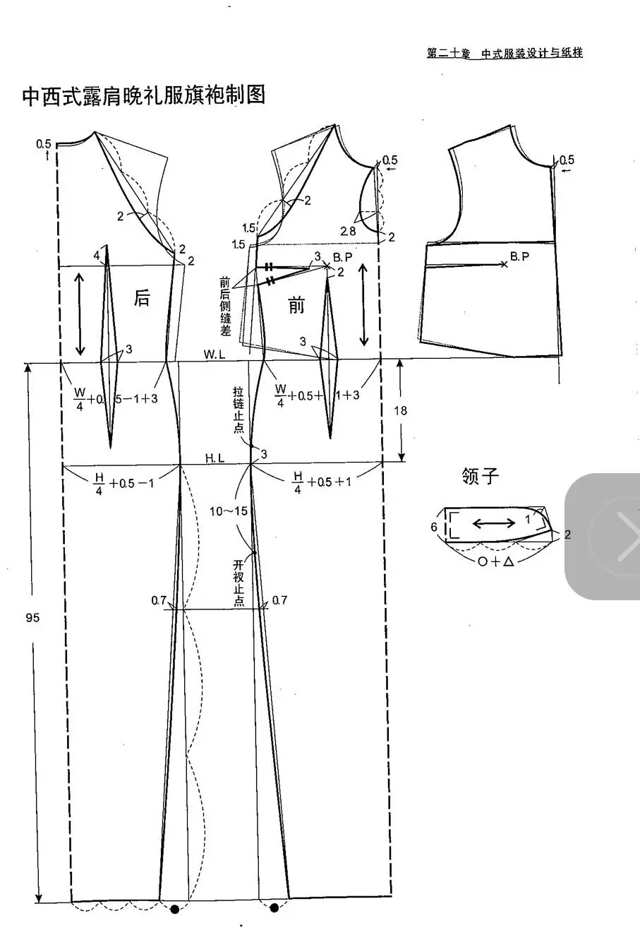 水滴挂脖式旗袍制版图纸