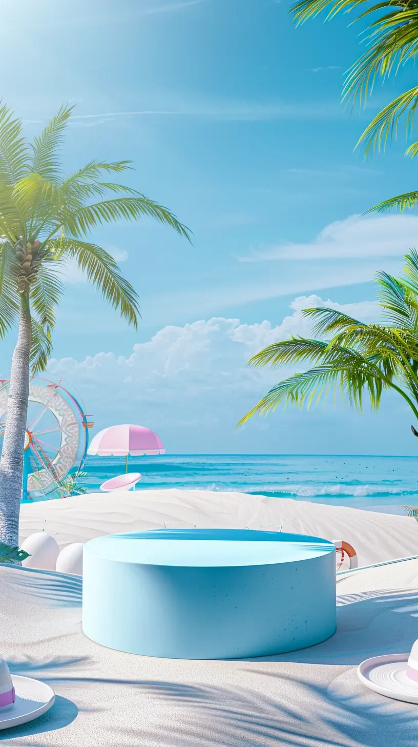 清凉一夏?蓝色夏日海滩背景图 可商底图