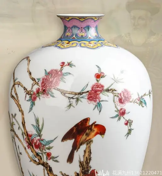 粉彩三珍套组宁勤征作品梅瓶赏瓶灯笼瓶艺术典藏陶瓷器瓷瓶 - 哔哩