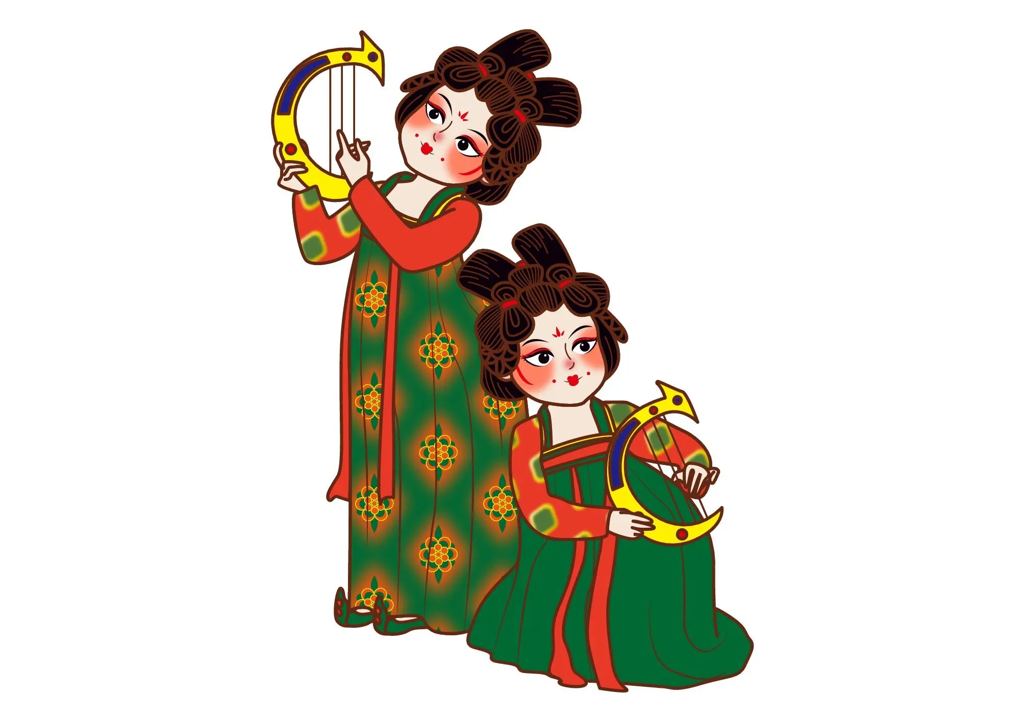 1636期免抠透明背景国风卡通手绘唐宫夜宴仕女人物元素插画