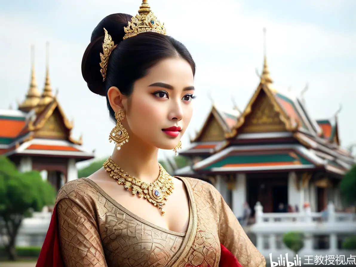 工笔画韵:泰国皇宫古建筑中的佳人倩影
