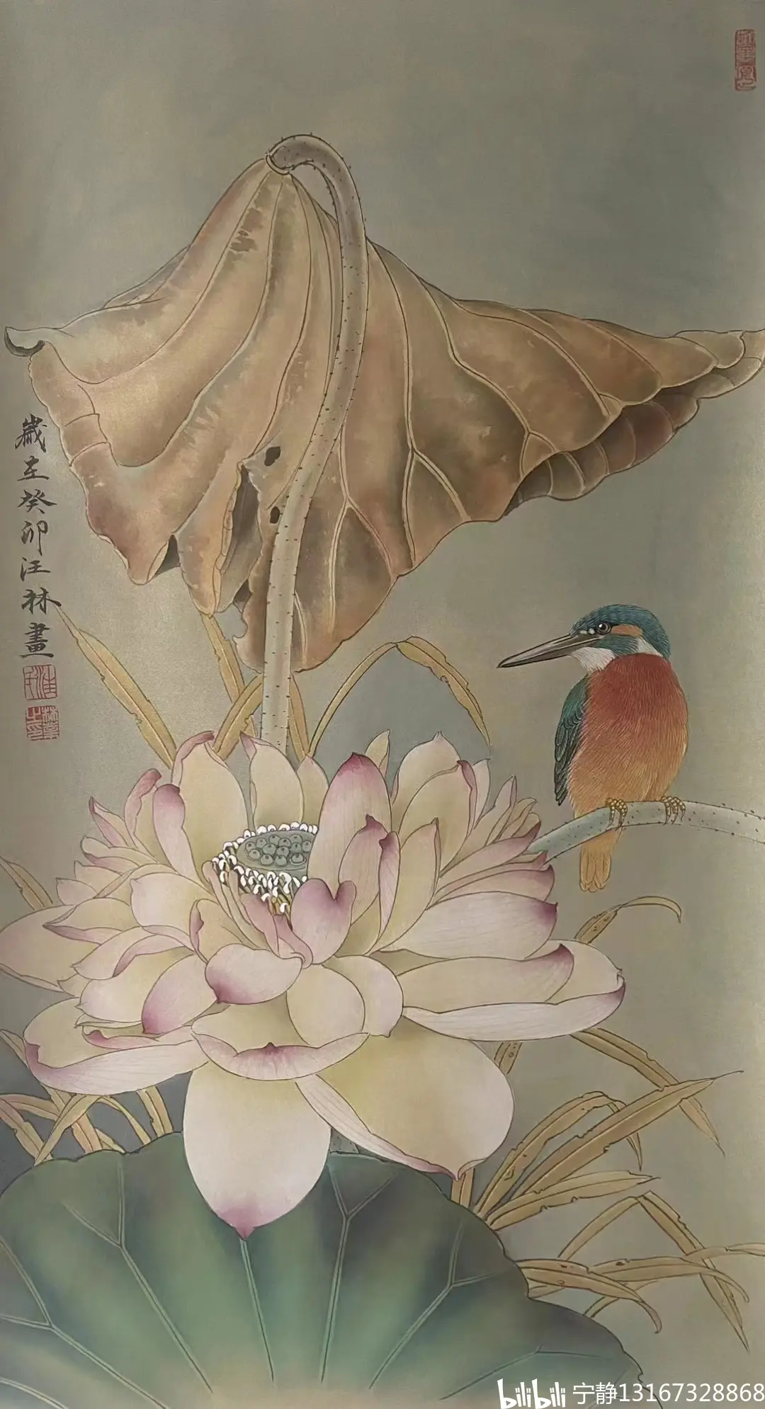 画家汪林老师工笔画作品(荷花)五幅作品 欣赏