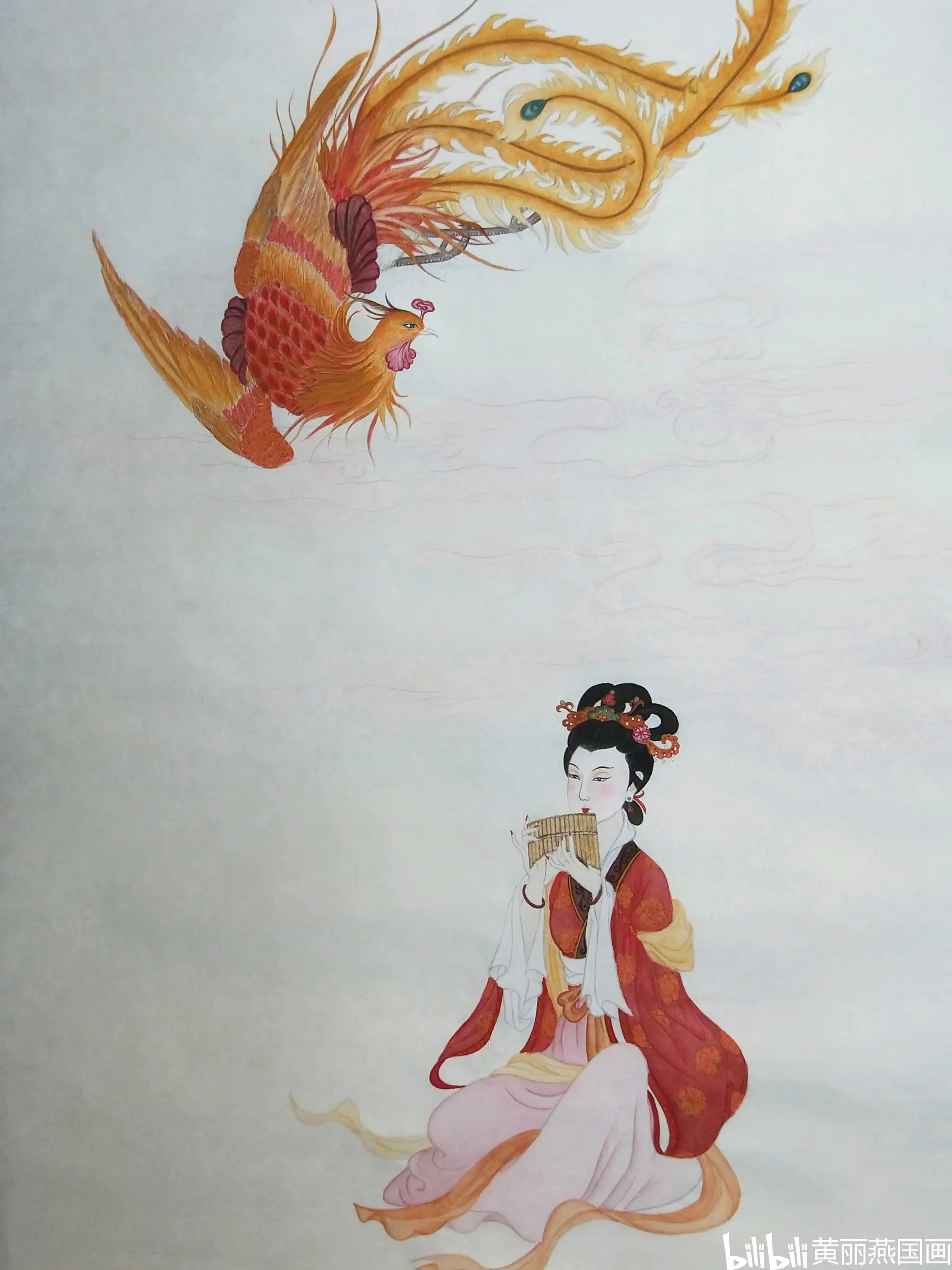 吹箫引凤图(黄丽燕国画仕女图传说故事传统绘画) - 哔哩哔哩