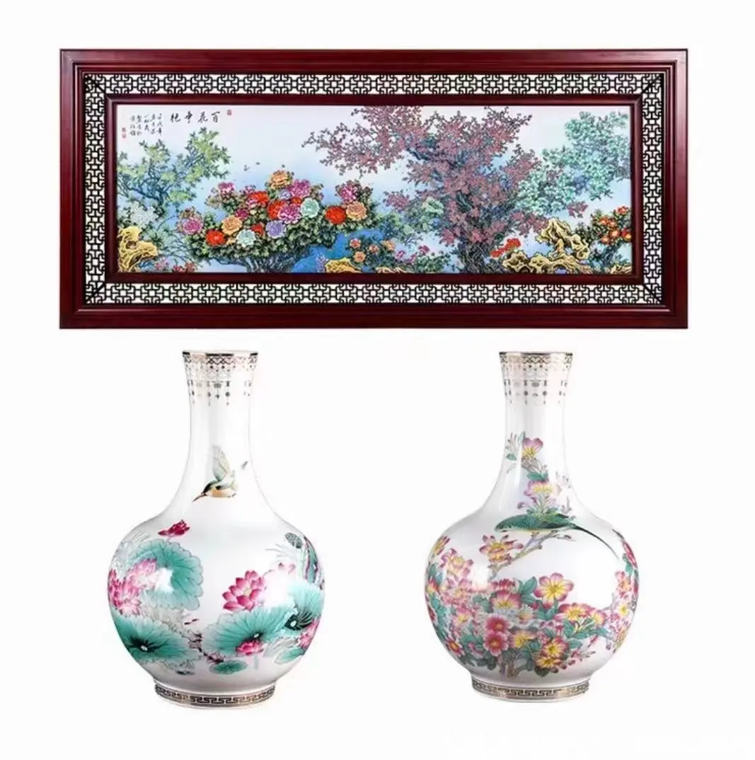 景德镇陶瓷大师张松茂百花争艳粉彩瓷板画