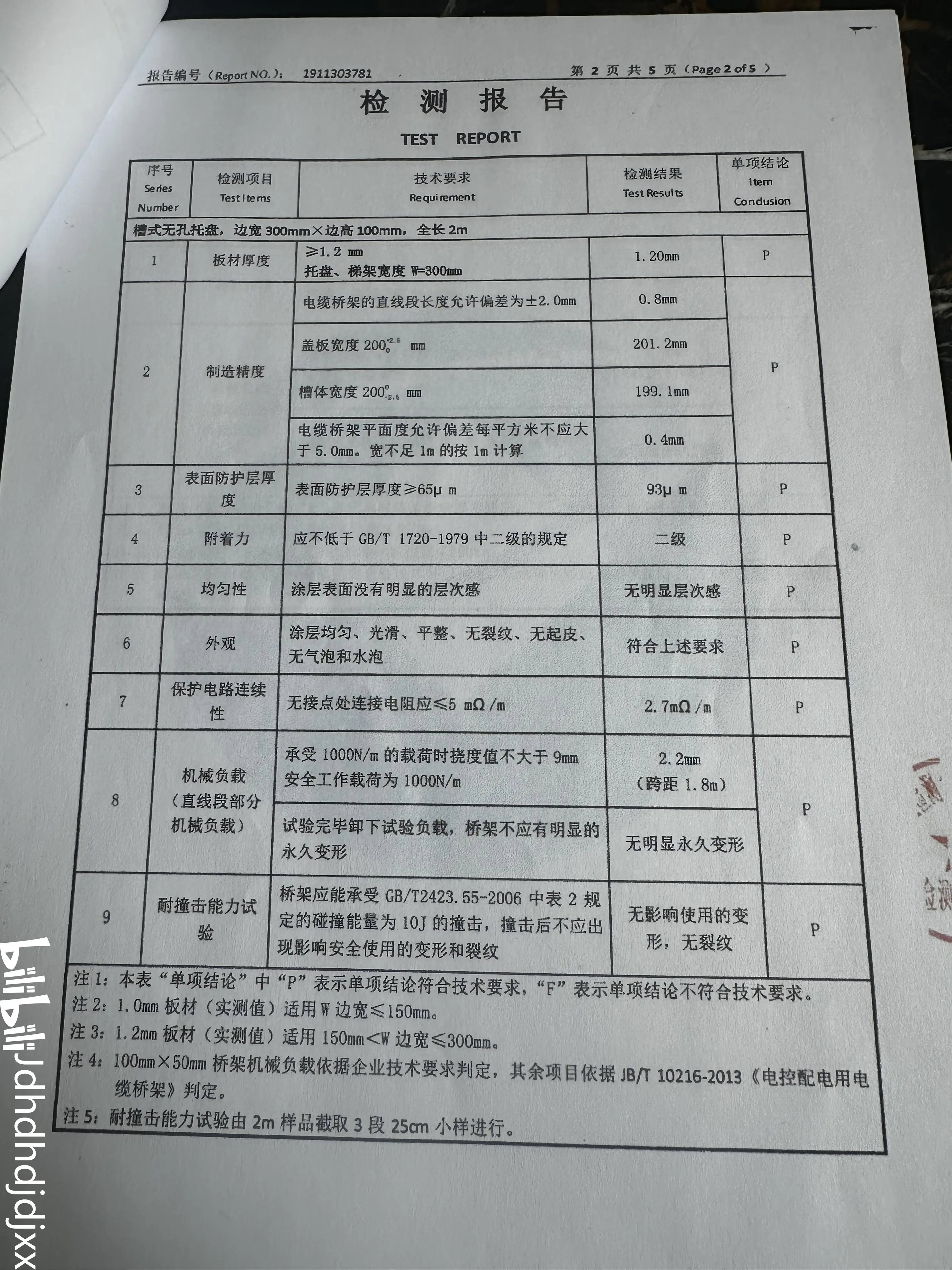 防火桥架检测报告样本图片