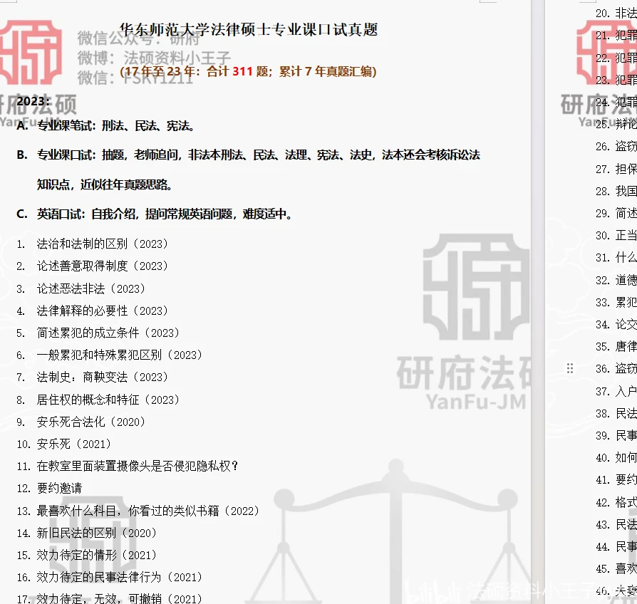 【真题重复出现】华东师范大学法硕、法律硕士复试真题【历时7年汇编:合计470题】 - 哔哩哔哩