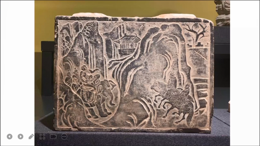 可以从这块唐代的画像砖看到,画师在有意的将人物进行融入.