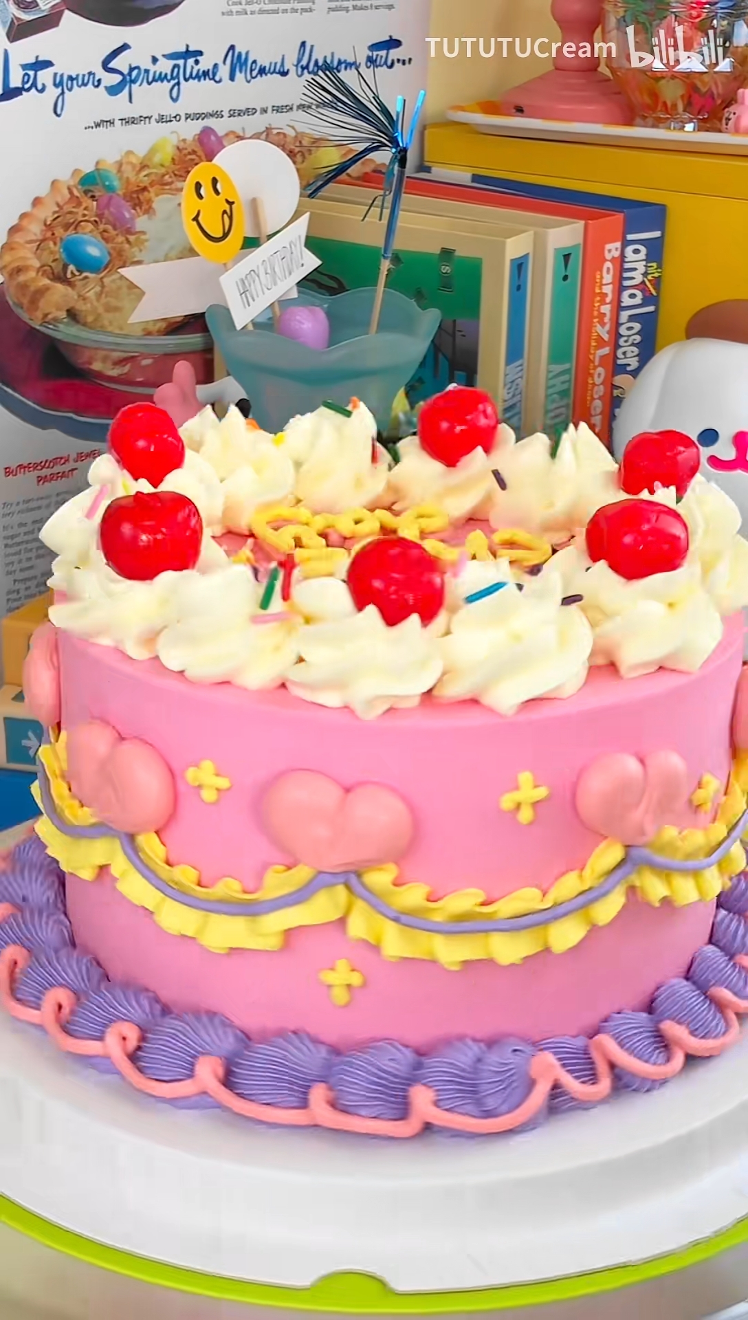 沉浸式做蛋糕|美式复古樱桃蛋糕制作过程 - 哔哩哔哩