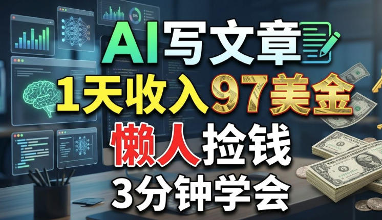 AI写文章，1天收入97美刀，懒人捡钱，3分钟学会，长久的被动收入-七宝：认真做好一件事